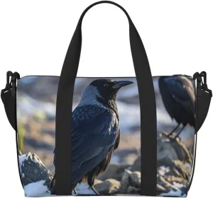 Gym Bag Black Crow Birds Duffel Bag for Men Women Travel Overnight Bag with Shoe Compartment Workout Bags