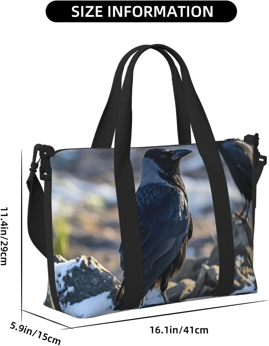 Gym Bag Black Crow Birds Duffel Bag for Men Women Travel Overnight Bag with Shoe Compartment Workout Bags