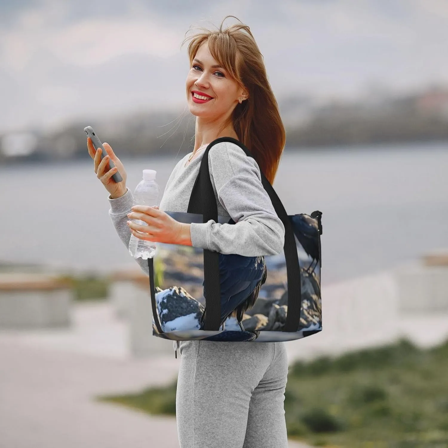 Gym Bag Black Crow Birds Duffel Bag for Men Women Travel Overnight Bag with Shoe Compartment Workout Bags