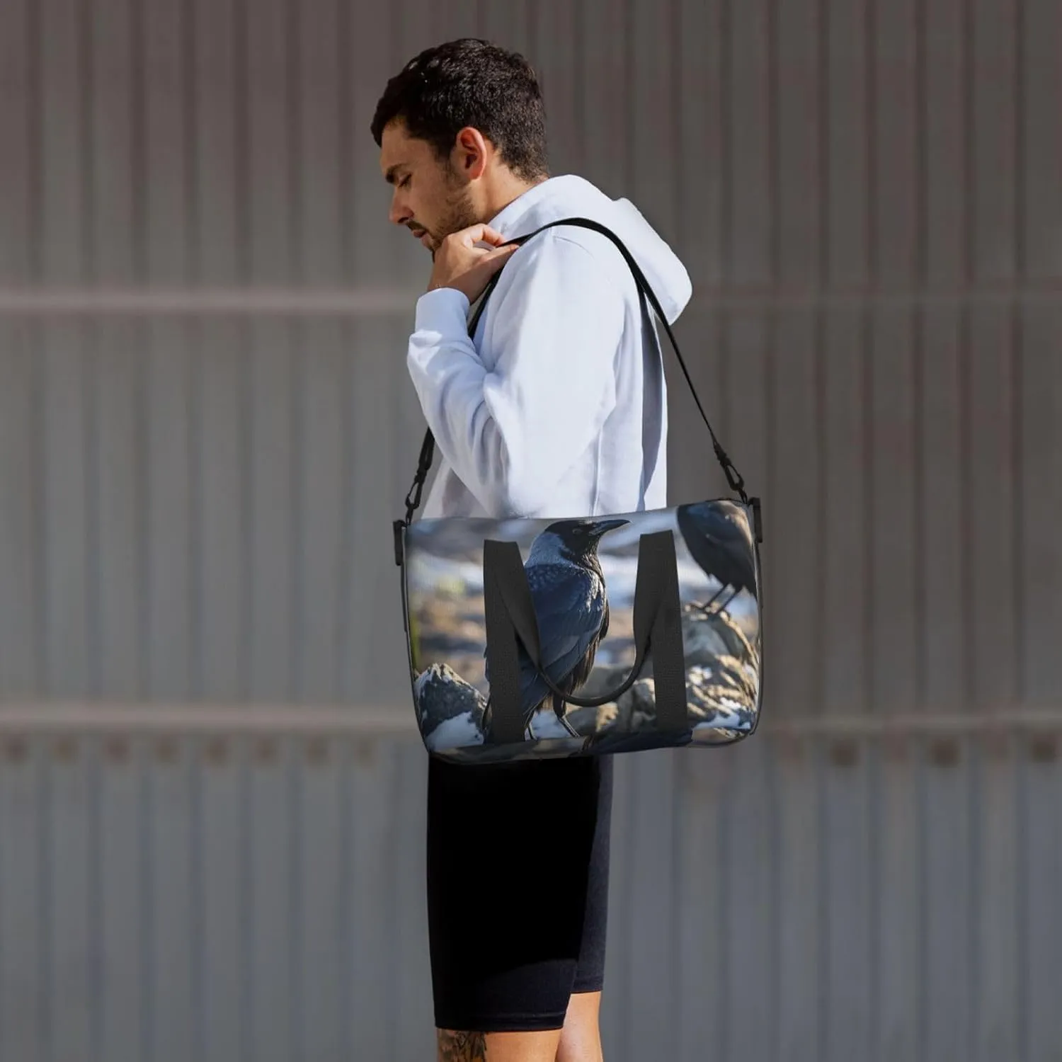Gym Bag Black Crow Birds Duffel Bag for Men Women Travel Overnight Bag with Shoe Compartment Workout Bags