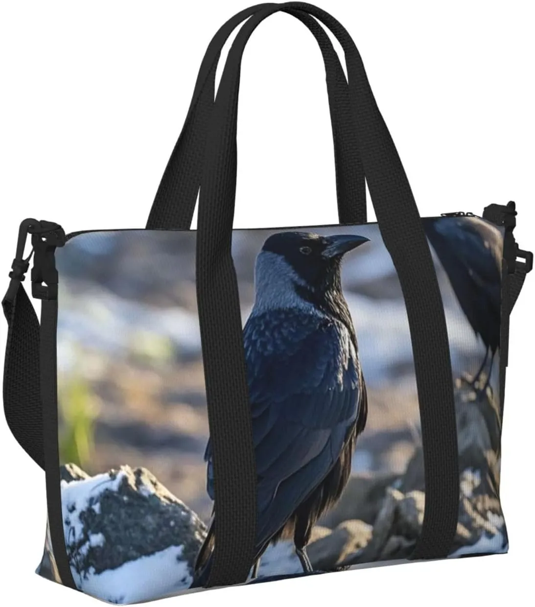 Gym Bag Black Crow Birds Duffel Bag for Men Women Travel Overnight Bag with Shoe Compartment Workout Bags