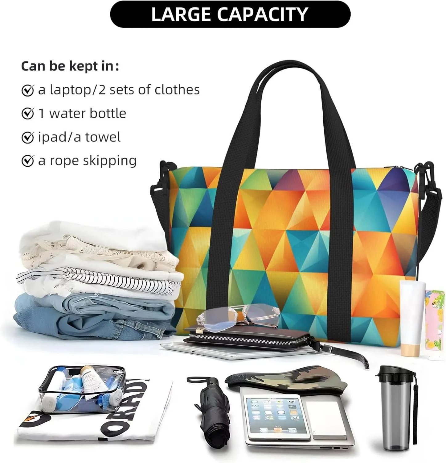 Gym Bag Colorful Triangle Duffel Bag for Men Women Travel Overnight Bag with Shoe Compartment Workout Bags