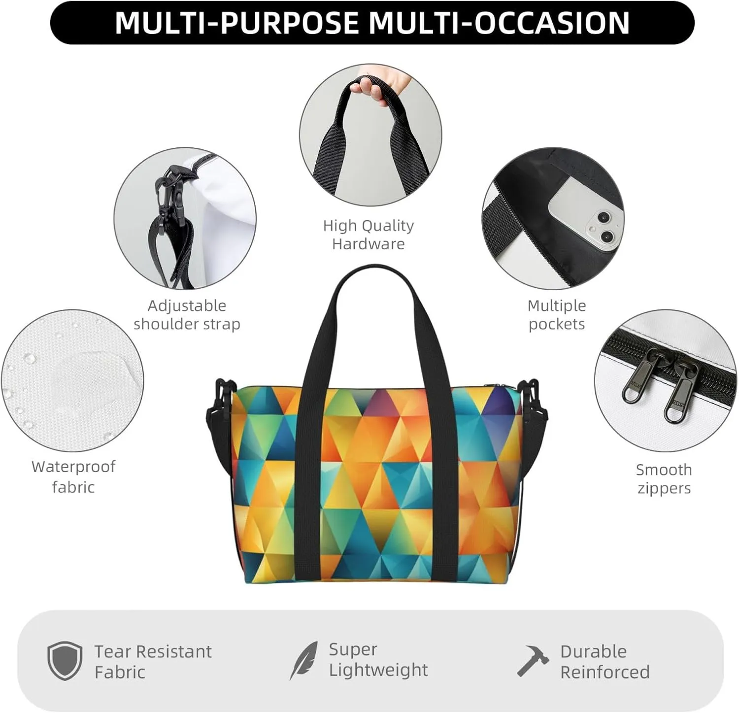 Gym Bag Colorful Triangle Duffel Bag for Men Women Travel Overnight Bag with Shoe Compartment Workout Bags