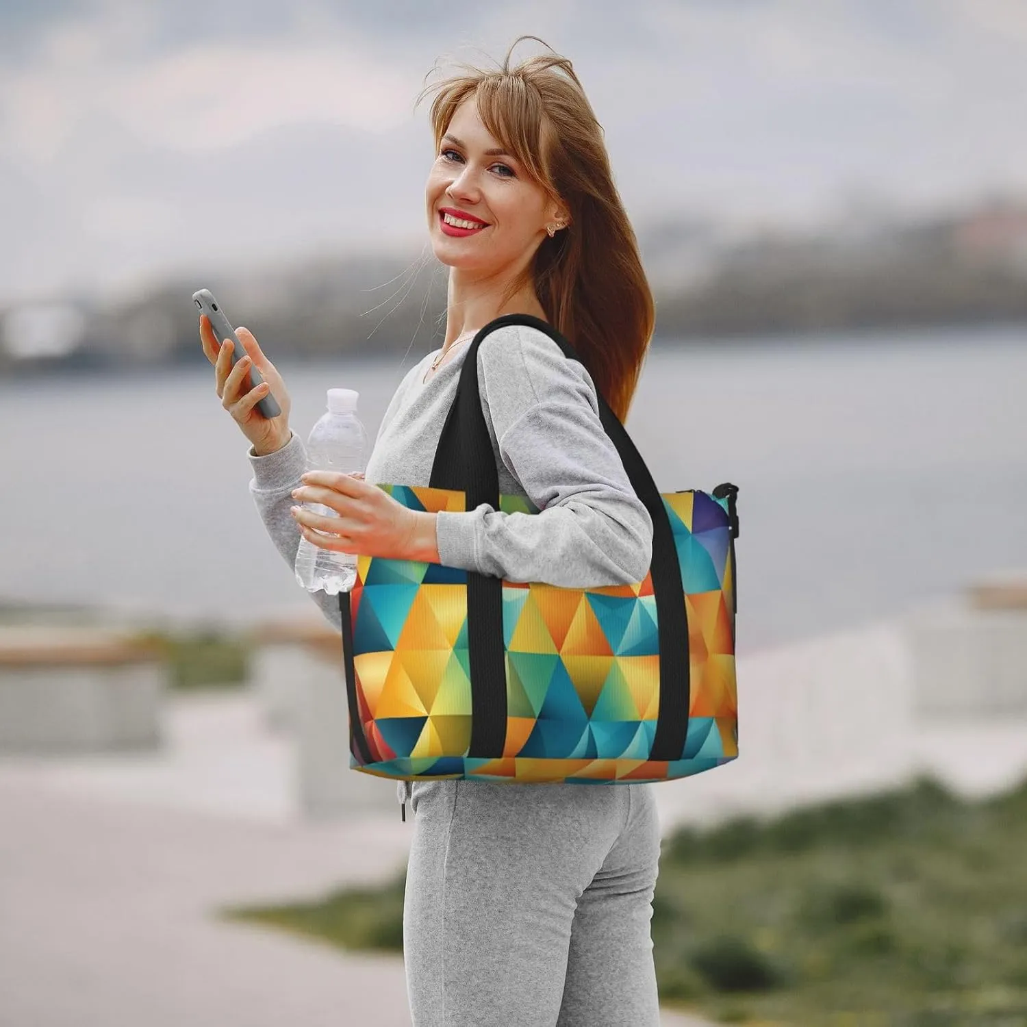 Gym Bag Colorful Triangle Duffel Bag for Men Women Travel Overnight Bag with Shoe Compartment Workout Bags