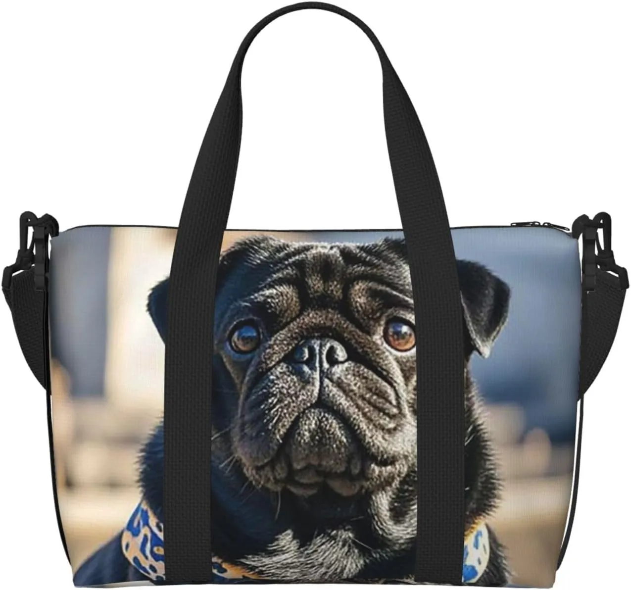 Gym Bag Cute Black Pug Dog2 Duffel Bag for Men Women Travel Overnight Bag with Shoe Compartment Workout Bags