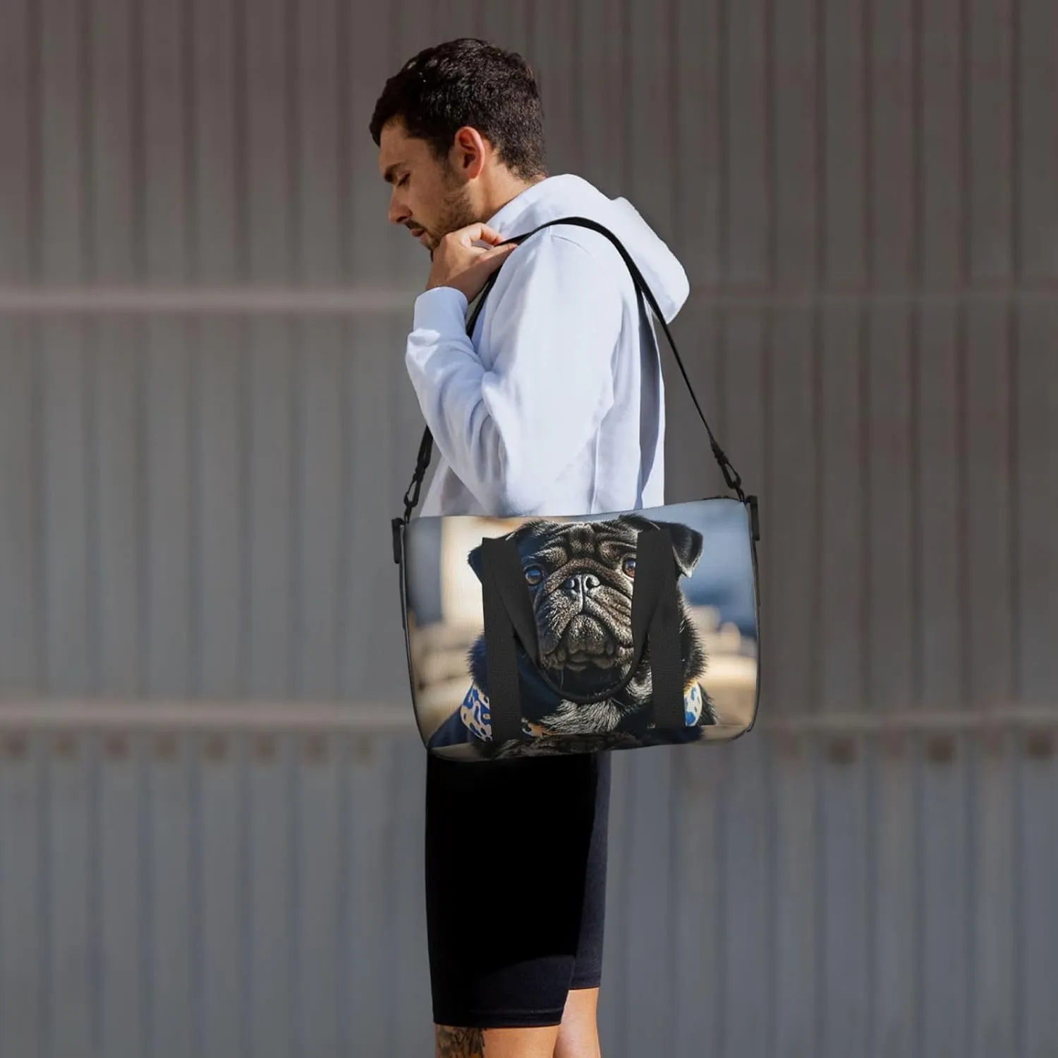 Gym Bag Cute Black Pug Dog2 Duffel Bag for Men Women Travel Overnight Bag with Shoe Compartment Workout Bags
