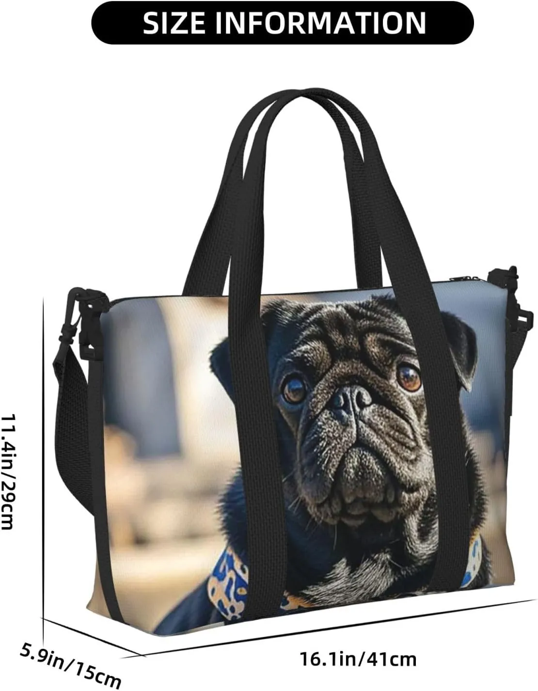 Gym Bag Cute Black Pug Dog2 Duffel Bag for Men Women Travel Overnight Bag with Shoe Compartment Workout Bags