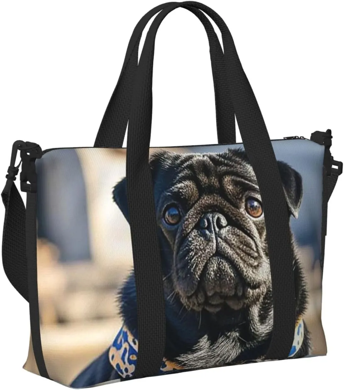 Gym Bag Cute Black Pug Dog2 Duffel Bag for Men Women Travel Overnight Bag with Shoe Compartment Workout Bags