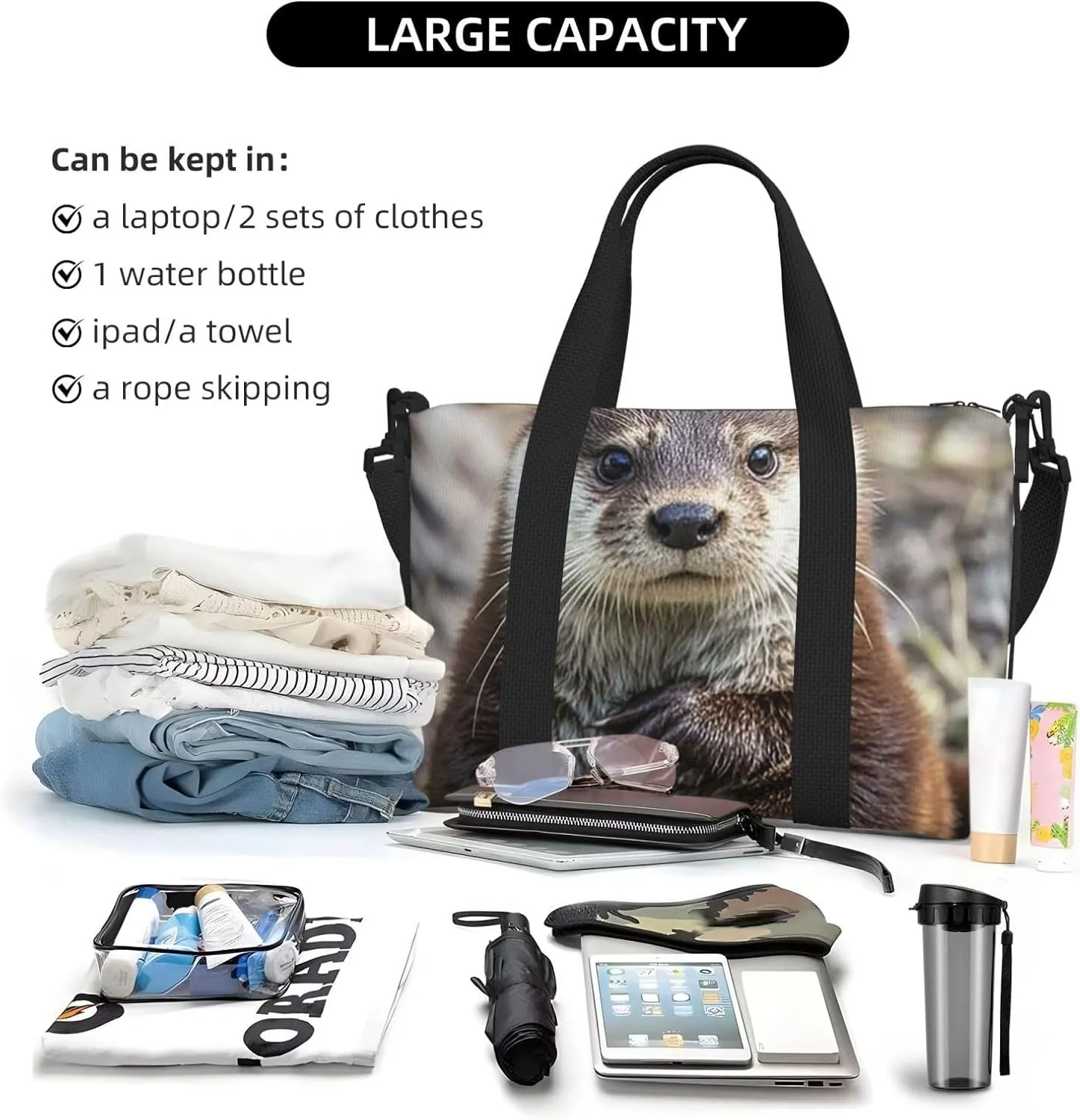 Gym Bag Cute otter1 Duffel Bag for Men Women Travel Overnight Bag with Shoe Compartment Workout Bags