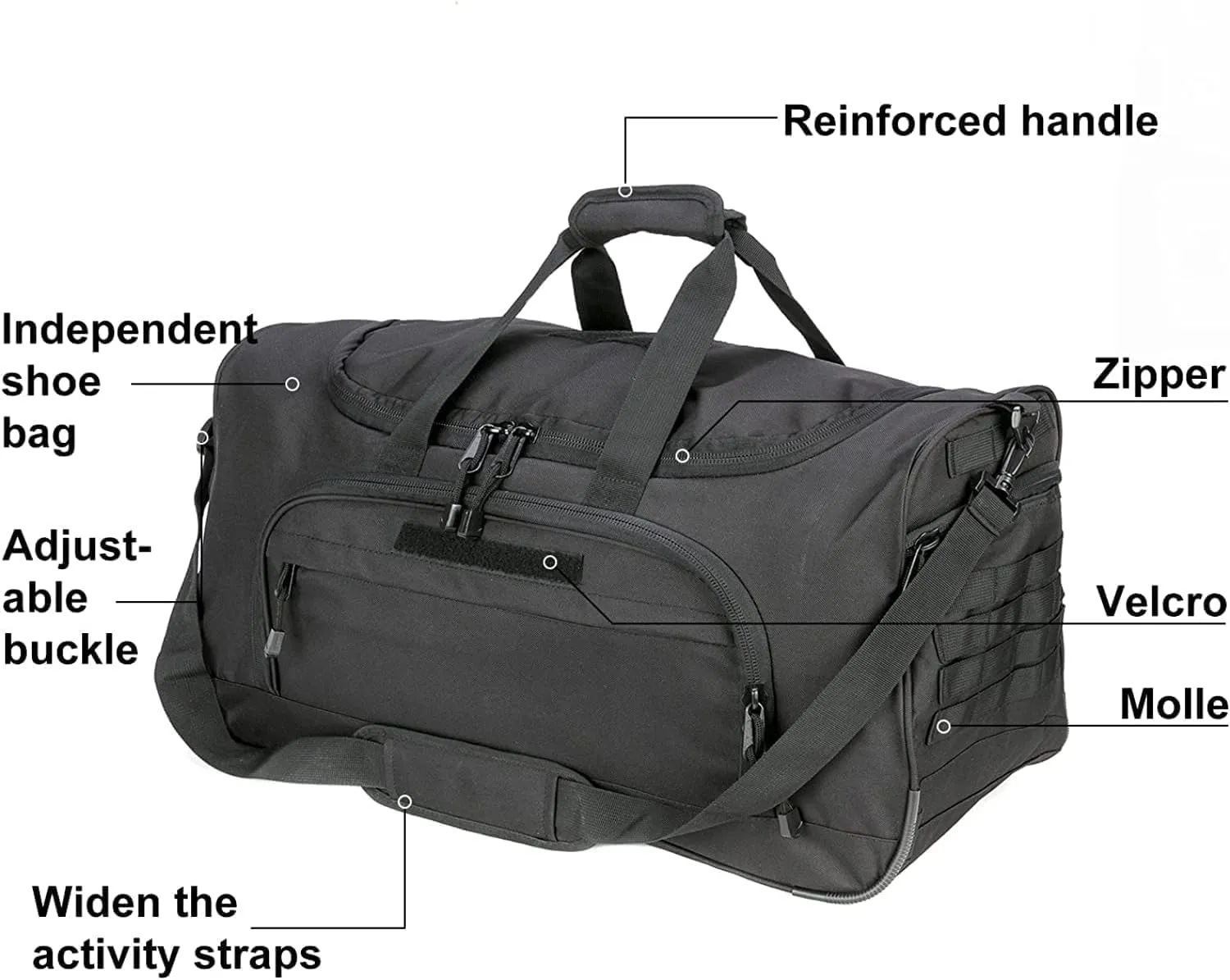 Gym Bag for Women & Men Tactical Duffle Military Weekender Work Out Lightweight Waterproof Sports Tote Shoe Pocket Black