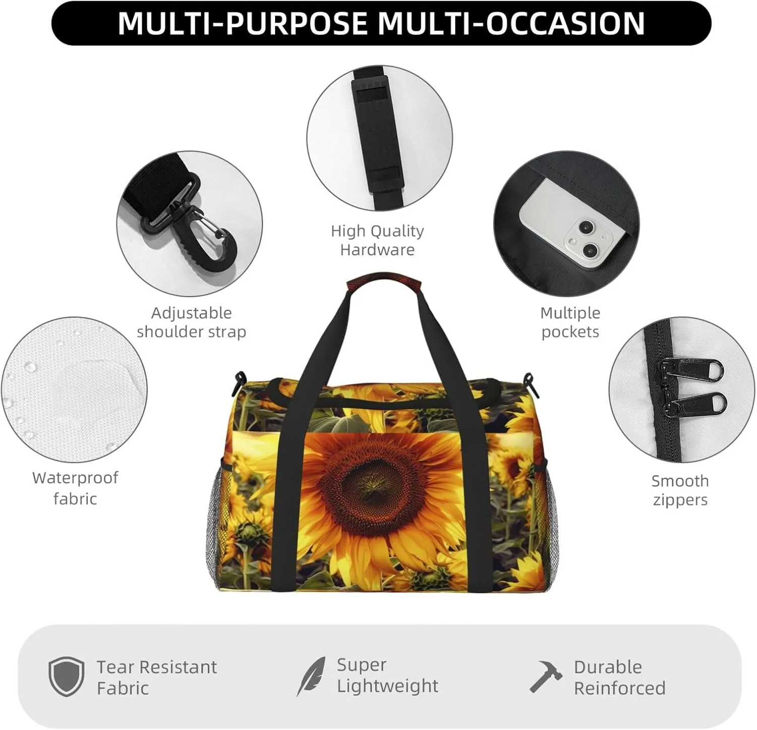 Gym Bag Sunflower Duffel Bag for Men Women Travel Overnight Bag with Shoe Compartment Workout Bags