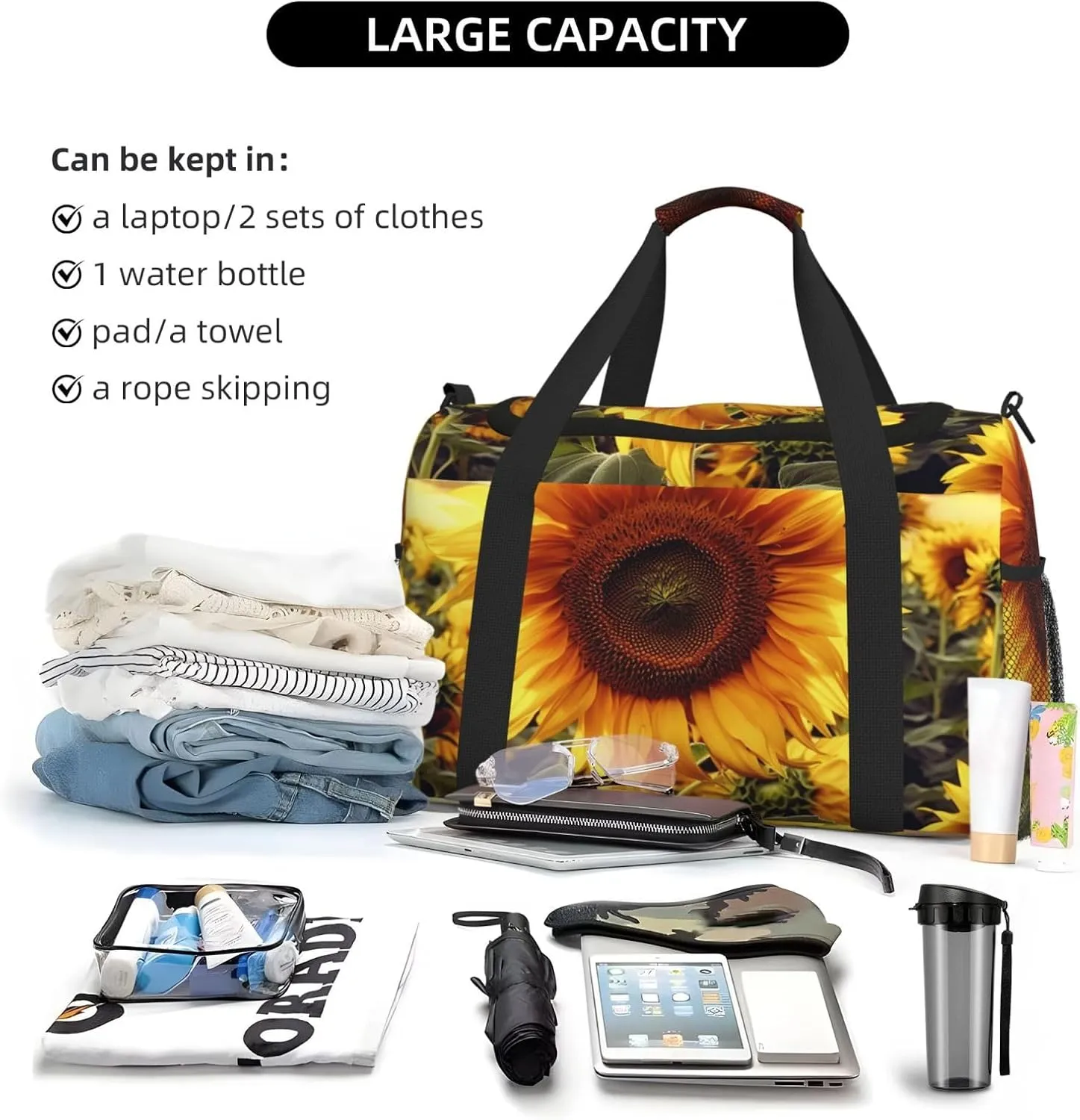 Gym Bag Sunflower Duffel Bag for Men Women Travel Overnight Bag with Shoe Compartment Workout Bags