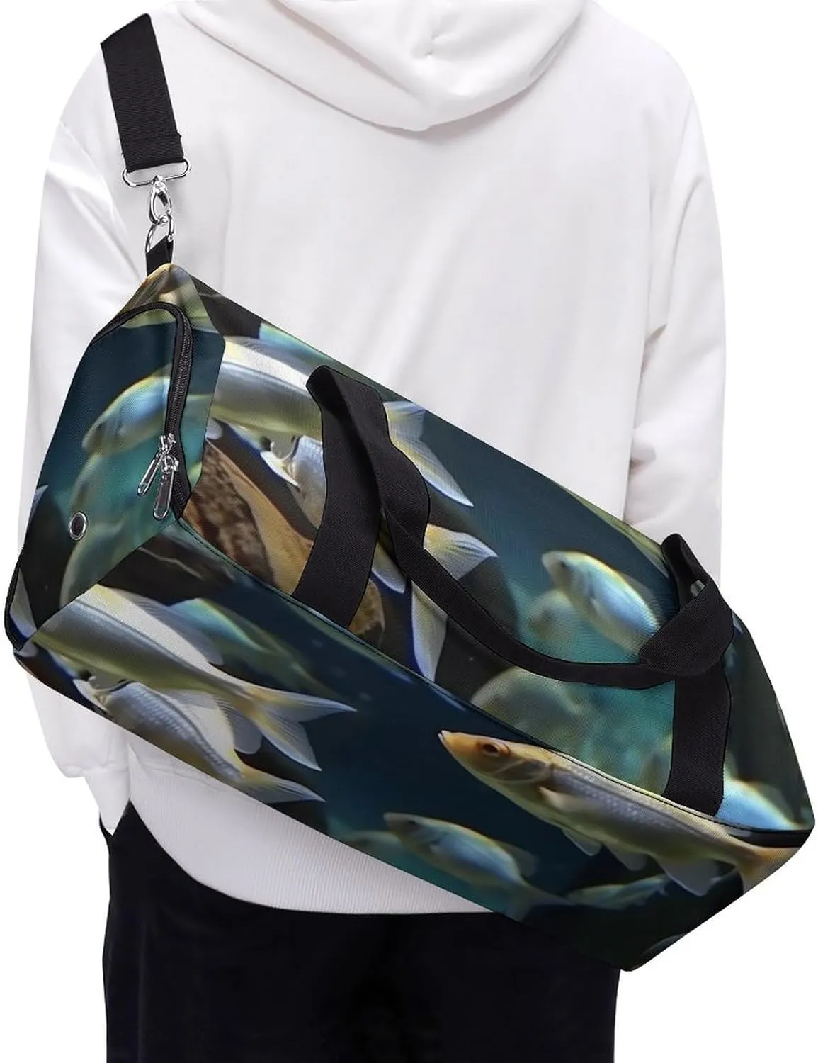 Gym Bag Swimming Fish Duffel Bag for Men Women Travel Overnight Bag with Shoe Compartment Workout Bags