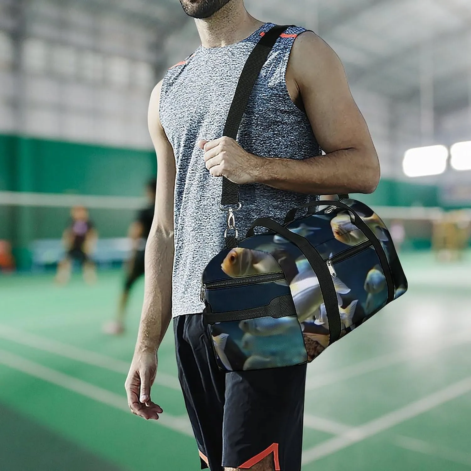 Gym Bag Swimming Fish Duffel Bag for Men Women Travel Overnight Bag with Shoe Compartment Workout Bags