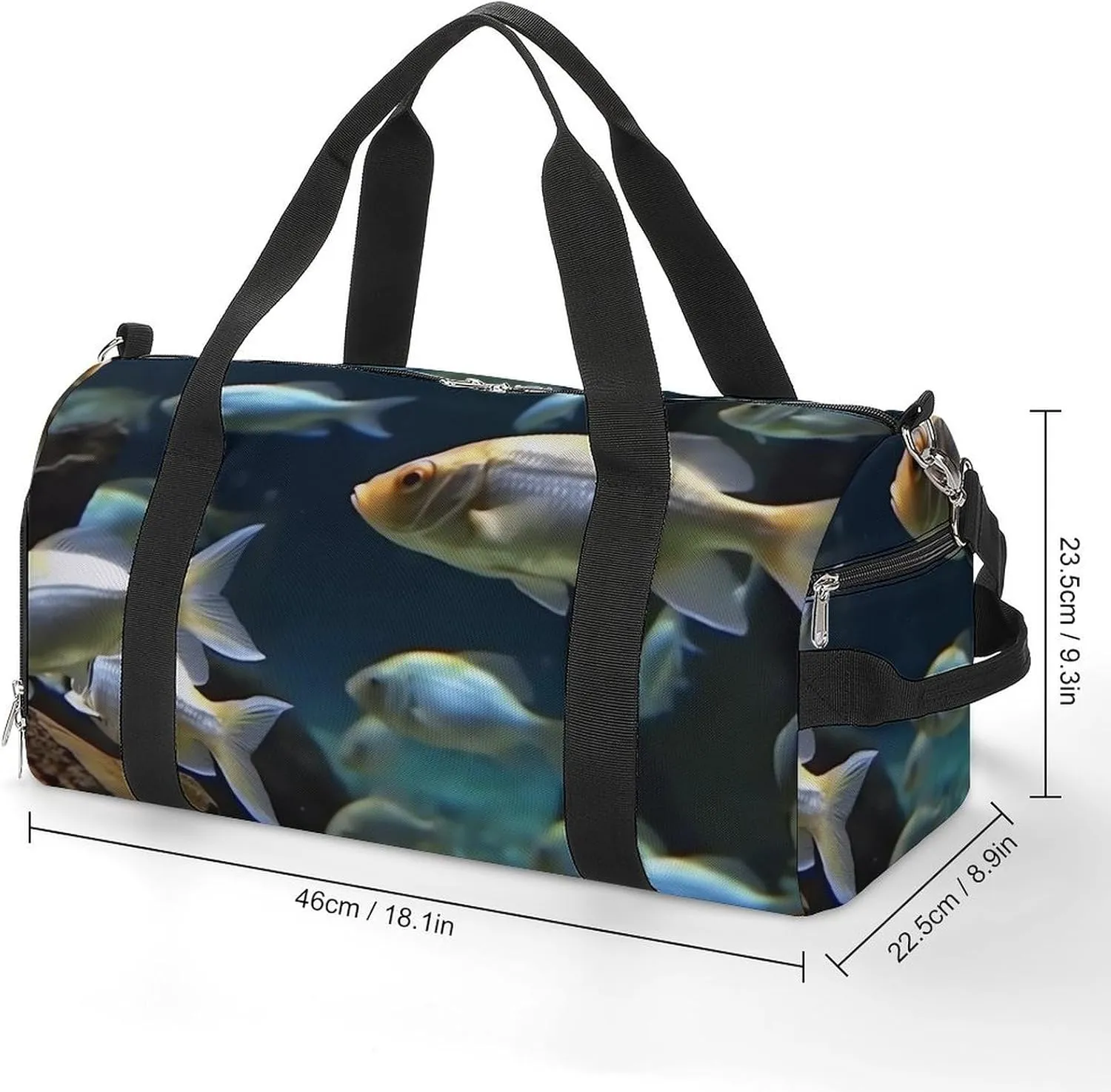 Gym Bag Swimming Fish Duffel Bag for Men Women Travel Overnight Bag with Shoe Compartment Workout Bags