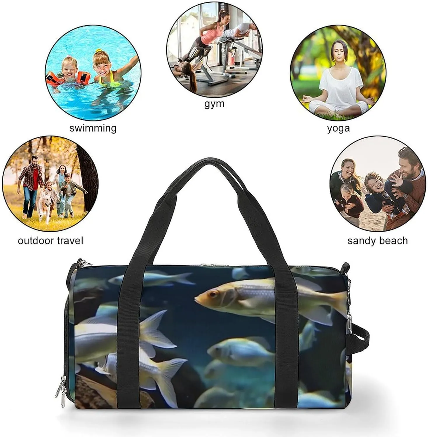 Gym Bag Swimming Fish Duffel Bag for Men Women Travel Overnight Bag with Shoe Compartment Workout Bags