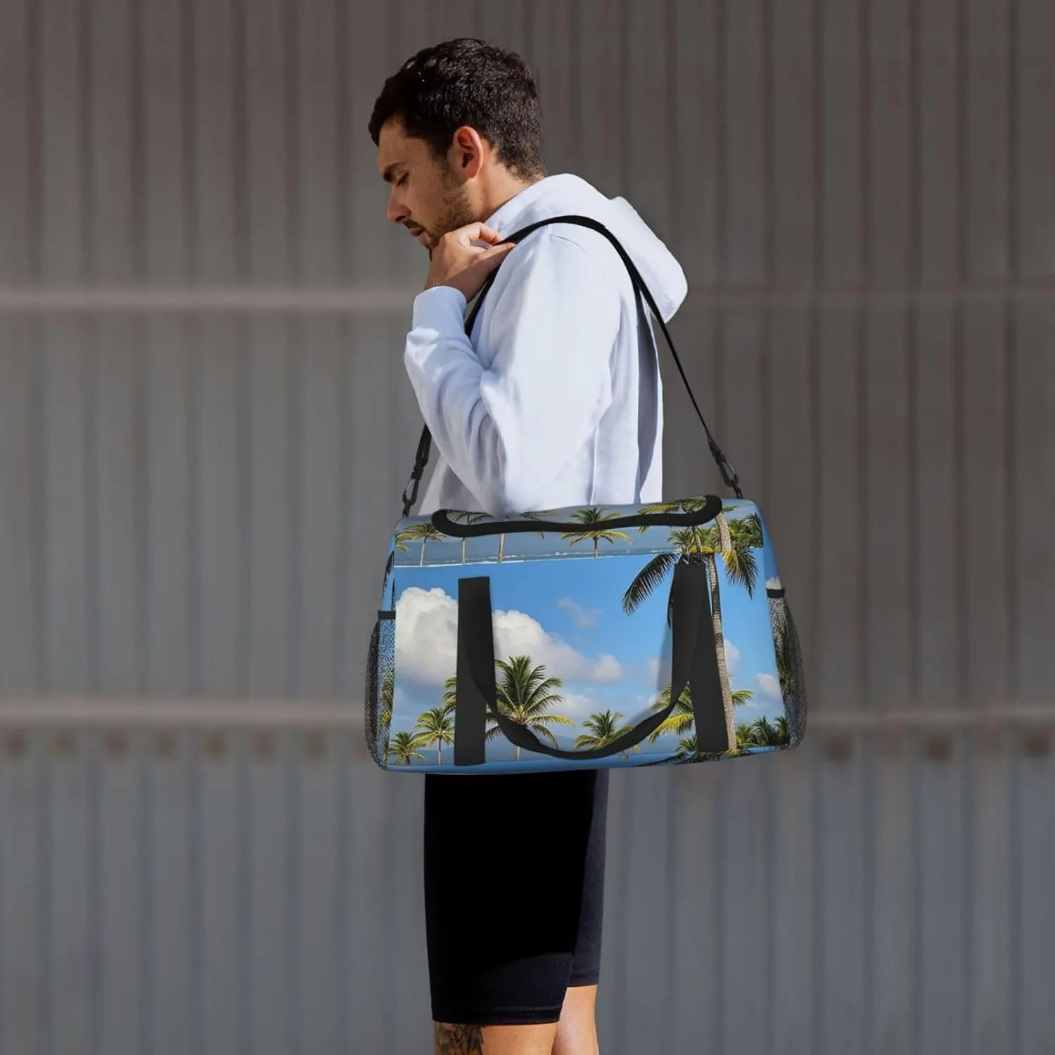 Gym Bag Tall Tropical Palm Trees Duffel Bag for Men Women Travel Overnight Bag with Shoe Compartment Workout Bags