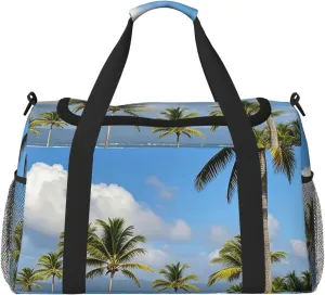 Gym Bag Tall Tropical Palm Trees Duffel Bag for Men Women Travel Overnight Bag with Shoe Compartment Workout Bags