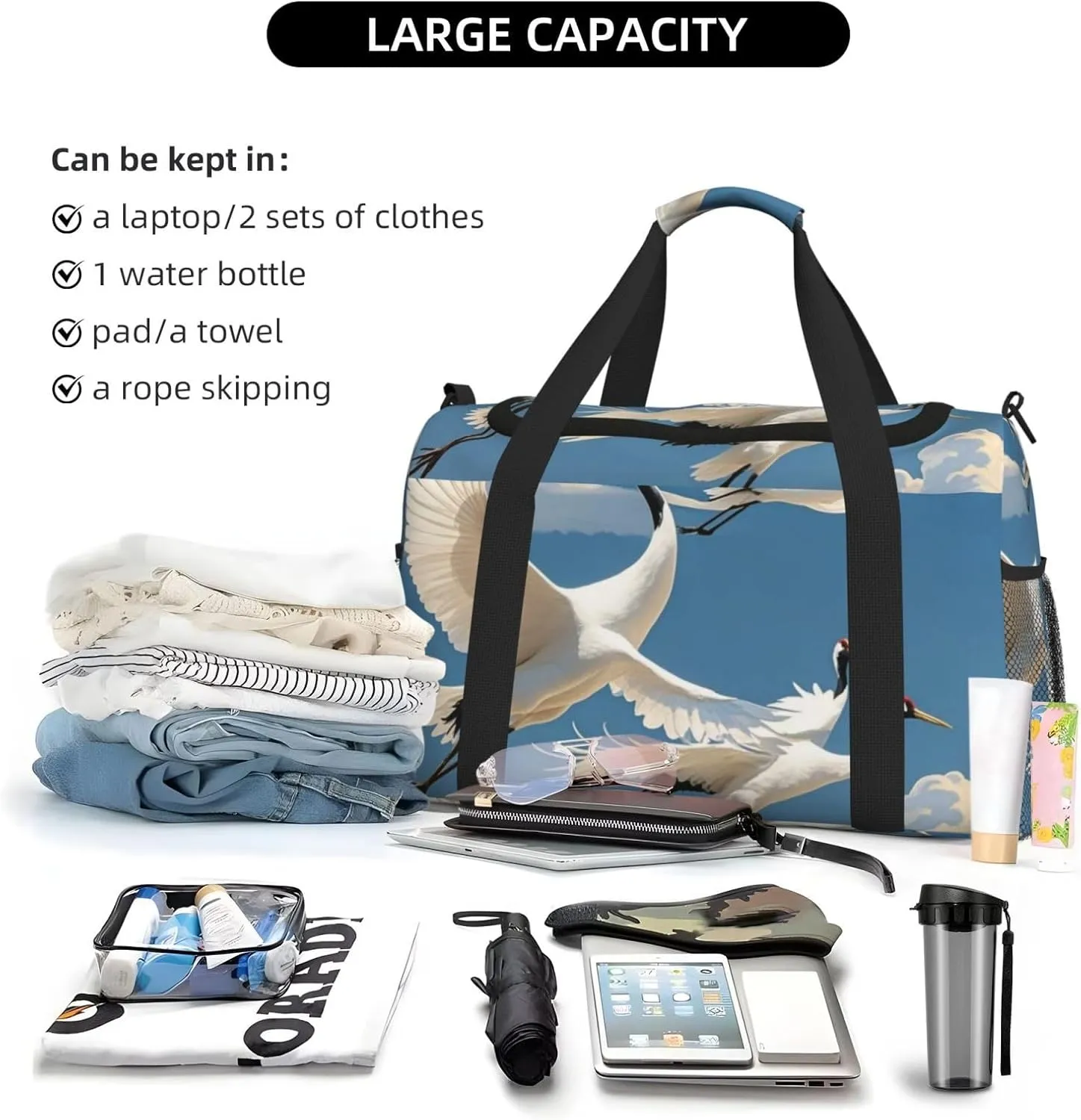 Gym Bag Three Pelicans Duffel Bag for Men Women Travel Overnight Bag with Shoe Compartment Workout Bags
