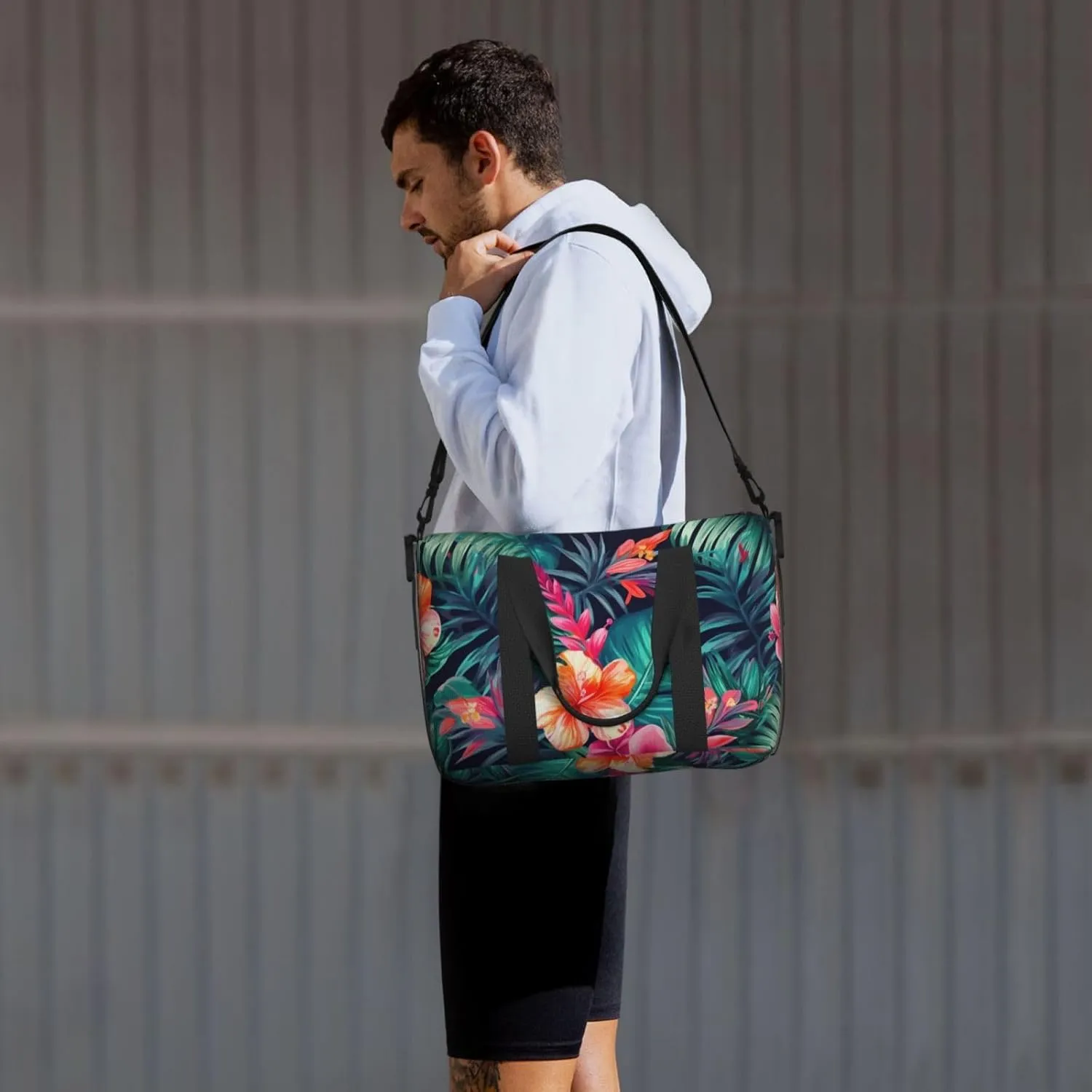 Gym Bag Tropical Floral Leaves Duffel Bag for Men Women Travel Overnight Bag with Shoe Compartment Workout Bags