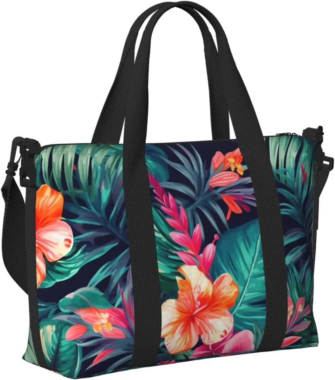 Gym Bag Tropical Floral Leaves Duffel Bag for Men Women Travel Overnight Bag with Shoe Compartment Workout Bags