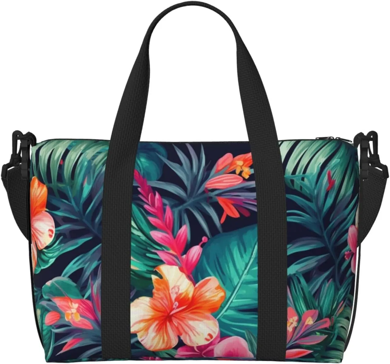 Gym Bag Tropical Floral Leaves Duffel Bag for Men Women Travel Overnight Bag with Shoe Compartment Workout Bags