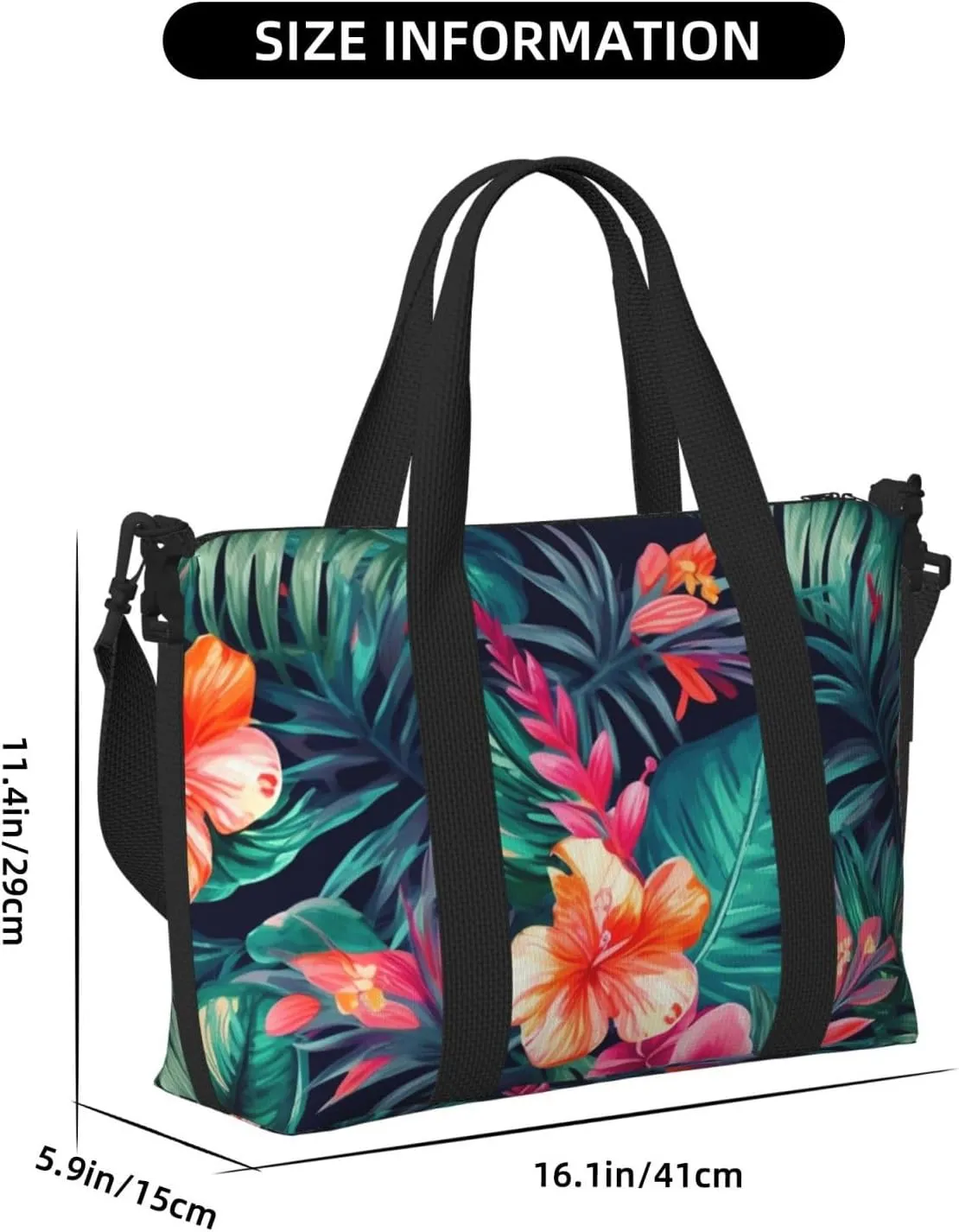 Gym Bag Tropical Floral Leaves Duffel Bag for Men Women Travel Overnight Bag with Shoe Compartment Workout Bags