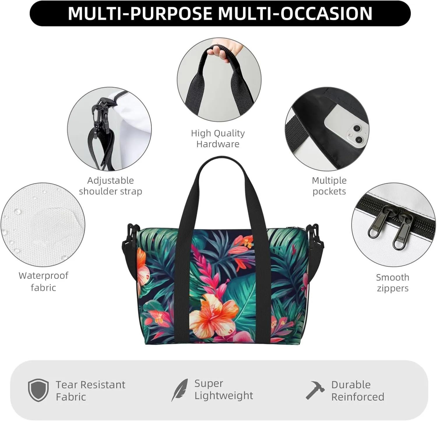 Gym Bag Tropical Floral Leaves Duffel Bag for Men Women Travel Overnight Bag with Shoe Compartment Workout Bags