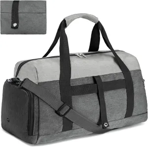 Gym Bags for Women Men with Wet & Shoe Compartment, 40L Foldable Travel Duffle Bag, Lightweight Weekender Overnight Duffel Bag for Traveling Sports Gym(Grey)