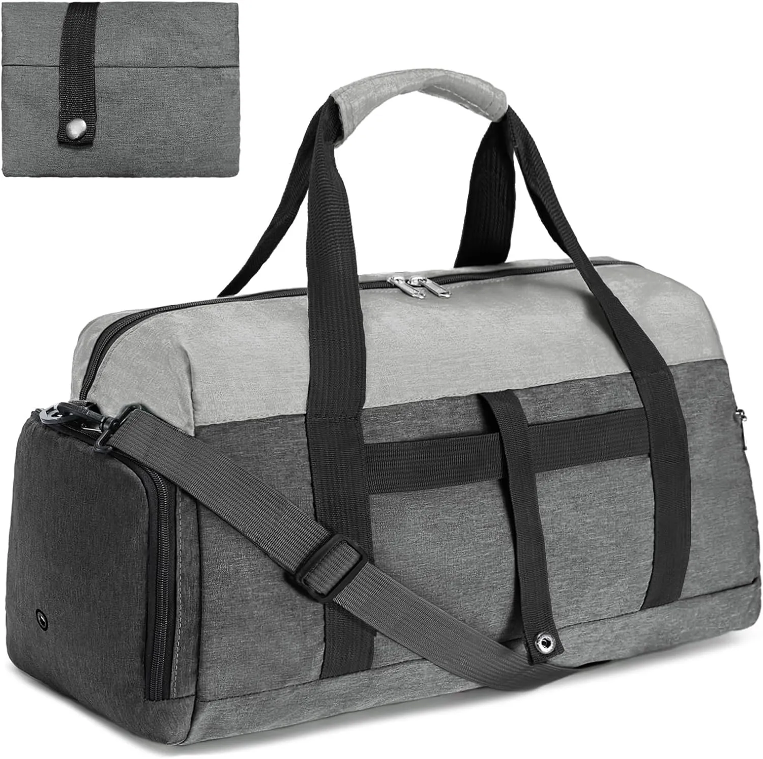 Gym Bags for Women Men with Wet & Shoe Compartment, 40L Foldable Travel Duffle Bag, Lightweight Weekender Overnight Duffel Bag for Traveling Sports Gym(Grey)