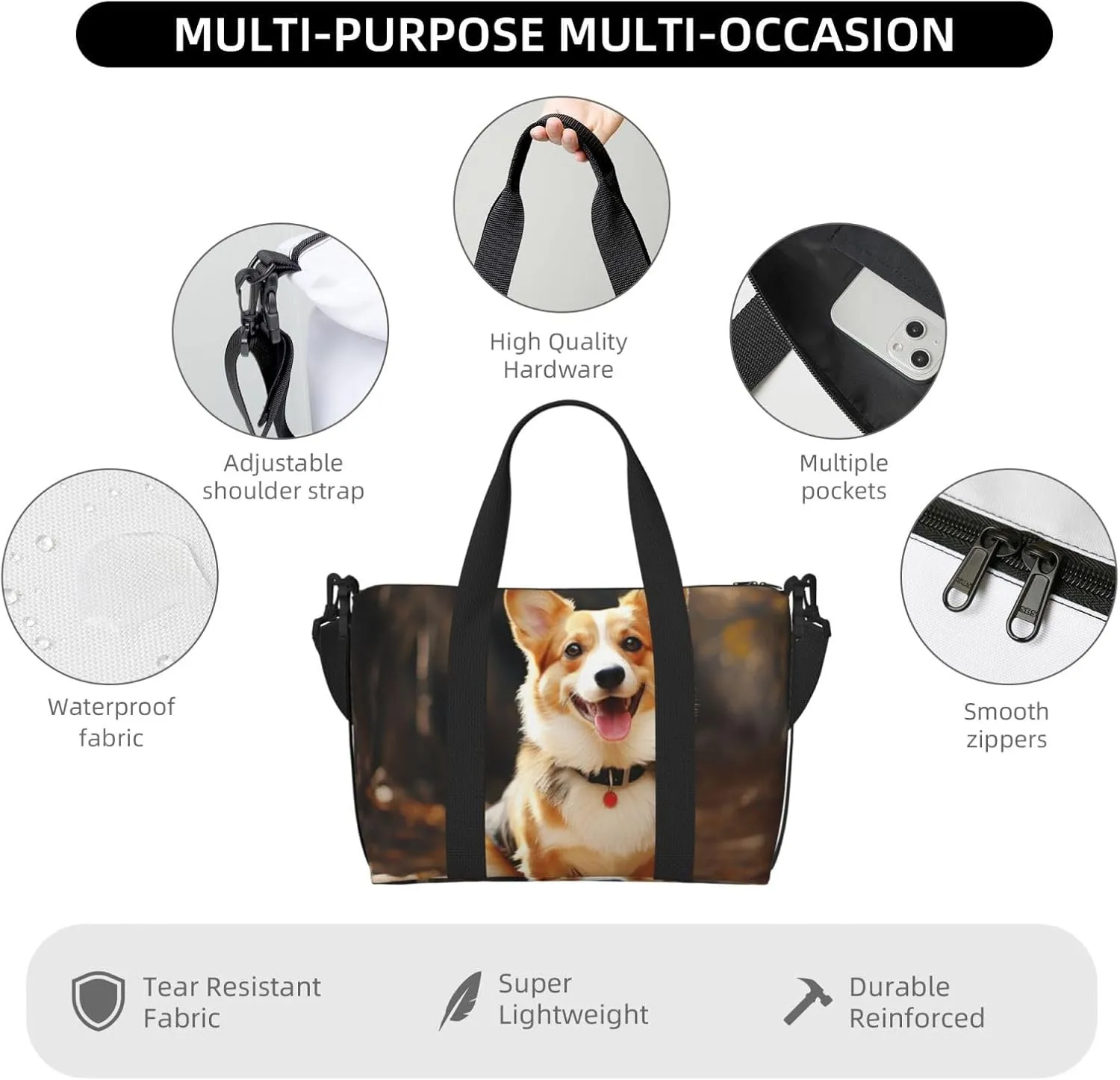 Gym Bags Small Corgi Dog Duffel Bag Overnight Bag with Shoe Compartment Carryon Bag for Men Women