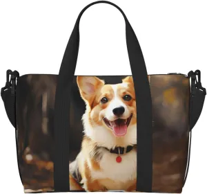 Gym Bags Small Corgi Dog Duffel Bag Overnight Bag with Shoe Compartment Carryon Bag for Men Women