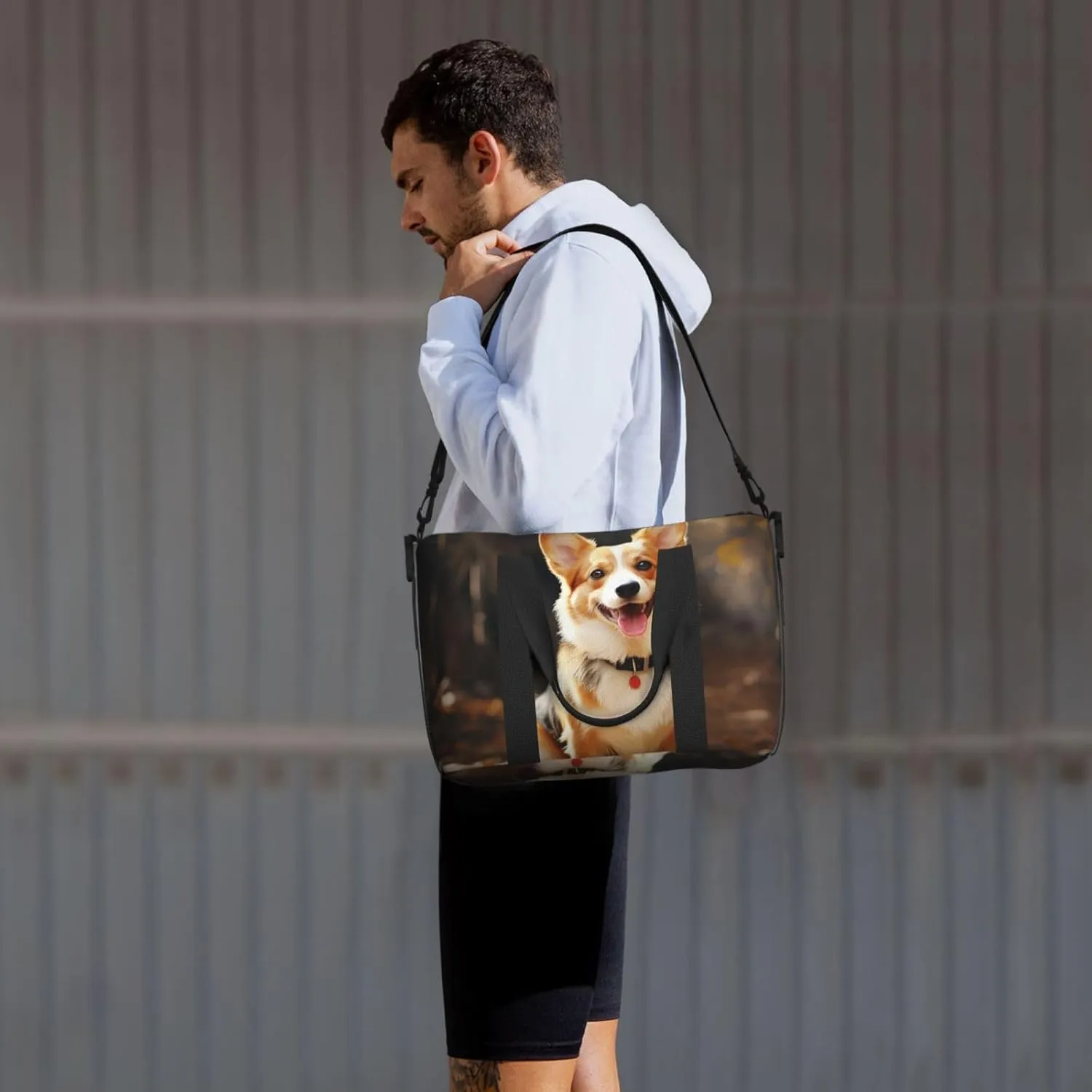Gym Bags Small Corgi Dog Duffel Bag Overnight Bag with Shoe Compartment Carryon Bag for Men Women