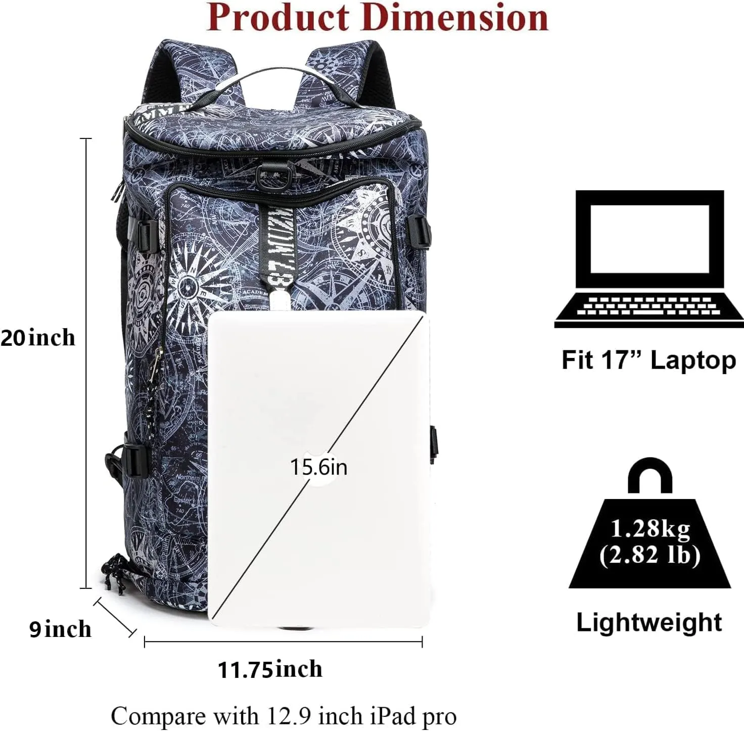 Gym Duffle Bag Waterproof black Laptop Backpack Suitable for Hiking, Fishing, Travel 40L Large Capacity Trendy Cool Lightweight Backpack for Men and Women