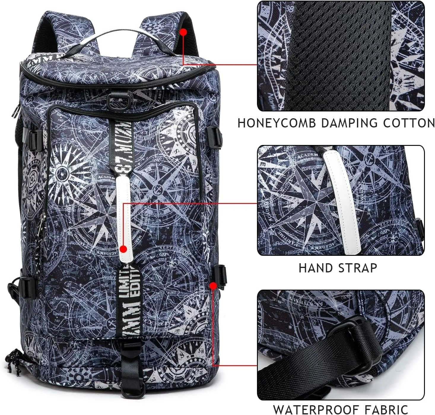 Gym Duffle Bag Waterproof black Laptop Backpack Suitable for Hiking, Fishing, Travel 40L Large Capacity Trendy Cool Lightweight Backpack for Men and Women