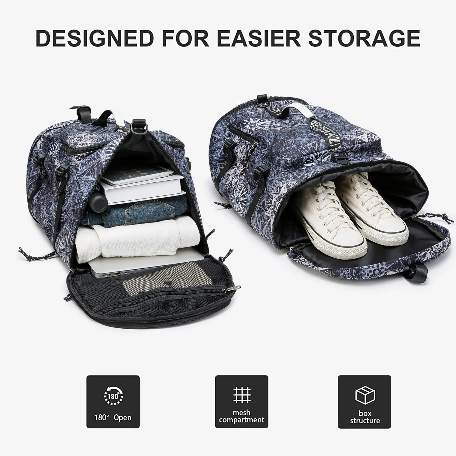 Gym Duffle Bag Waterproof black Laptop Backpack Suitable for Hiking, Fishing, Travel 40L Large Capacity Trendy Cool Lightweight Backpack for Men and Women