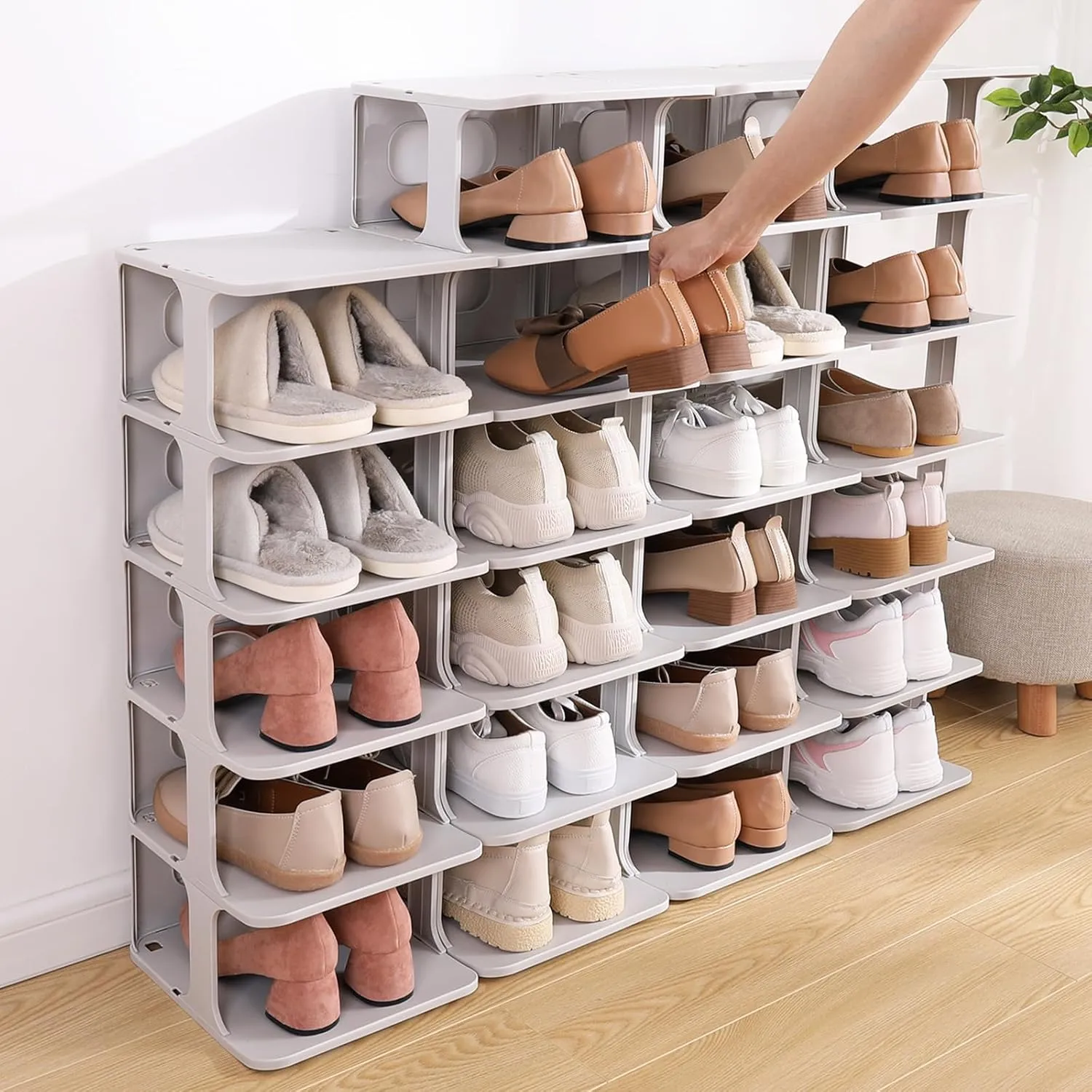 HAIXIN Shoe Rack for Closet - Stackable Shoe Organizer for Closet, Space-Saving Narrow Shoe Rack for Front Door Entrance, Grey