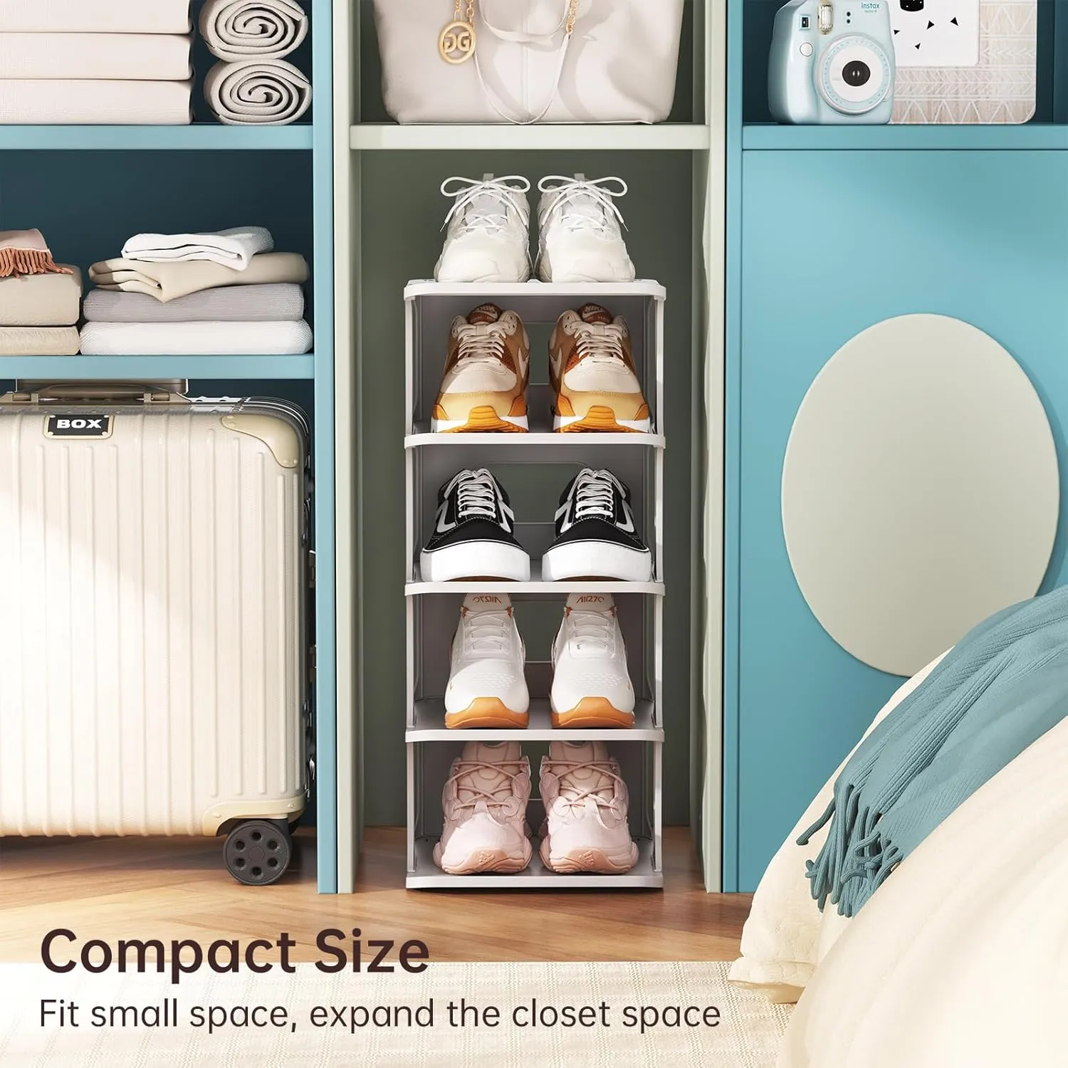 HAIXIN Shoe Rack for Closet - Stackable Shoe Organizer for Closet, Space-Saving Narrow Shoe Rack for Front Door Entrance, Grey