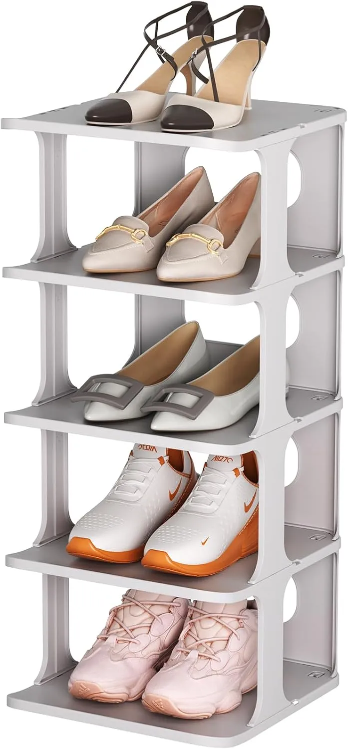 HAIXIN Shoe Rack for Closet - Stackable Shoe Organizer for Closet, Space-Saving Narrow Shoe Rack for Front Door Entrance, Grey