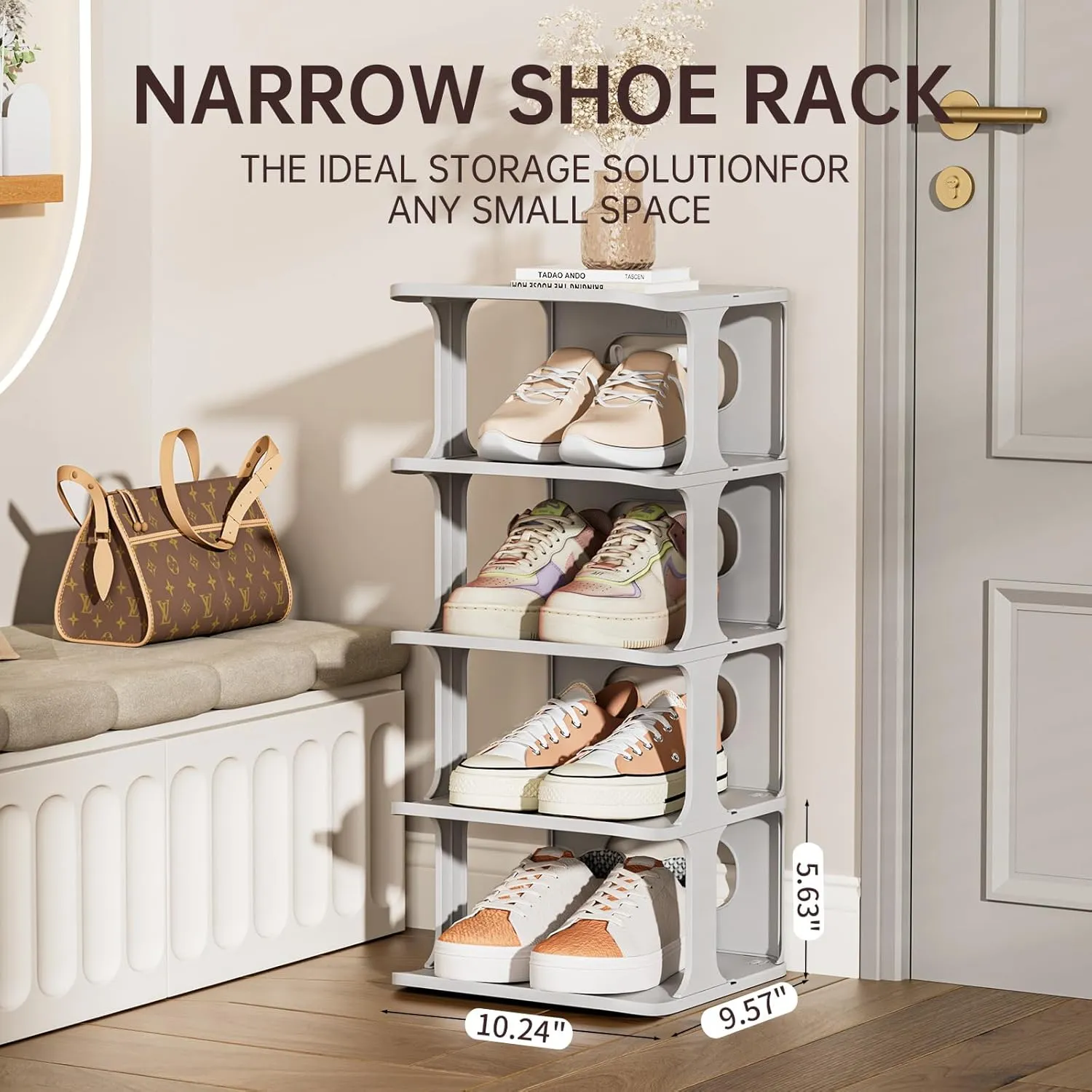 HAIXIN Shoe Rack for Closet - Stackable Shoe Organizer for Closet, Space-Saving Narrow Shoe Rack for Front Door Entrance, Grey