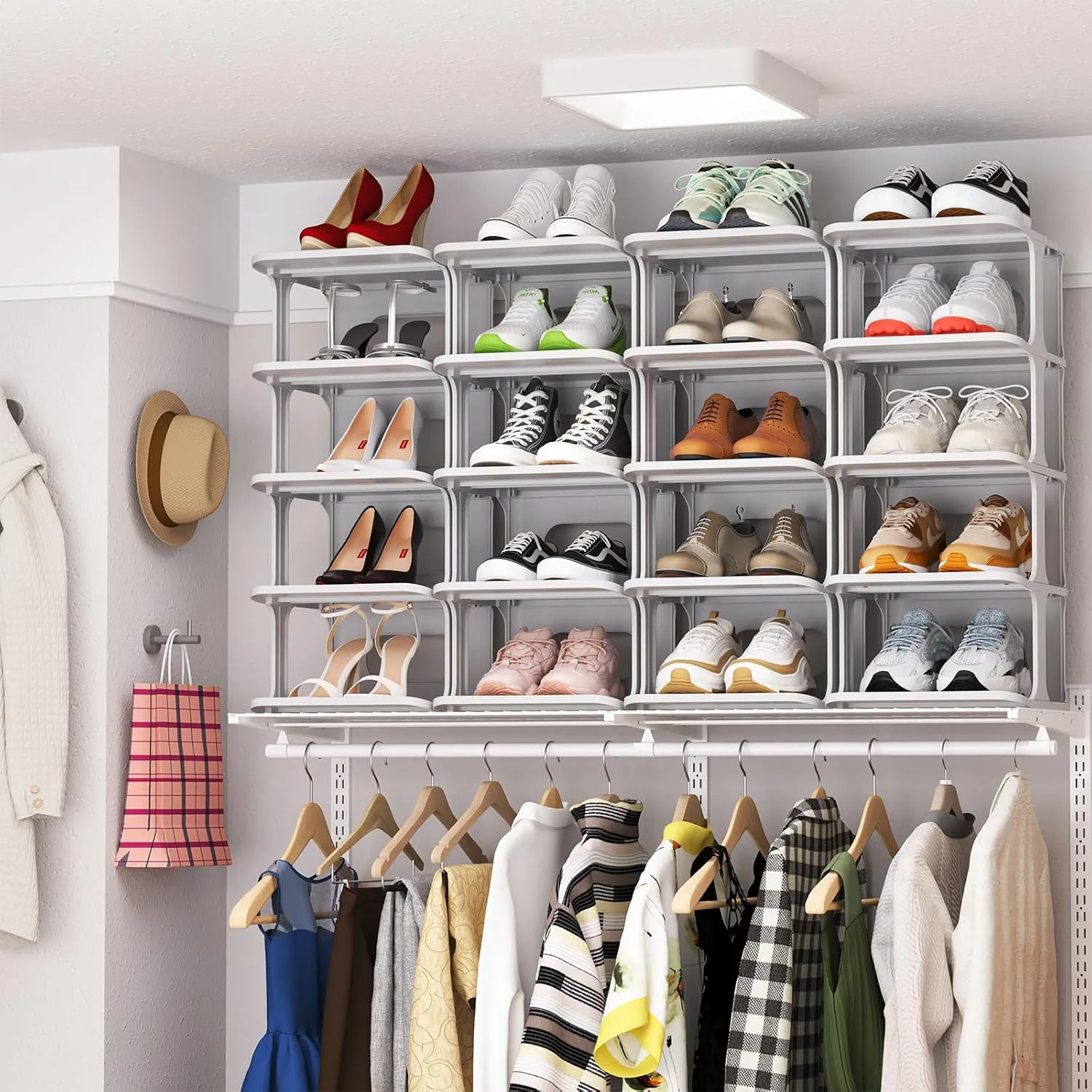 HAIXIN Shoe Rack for Closet - Stackable Shoe Organizer for Closet, Space-Saving Narrow Shoe Rack for Front Door Entrance, Grey
