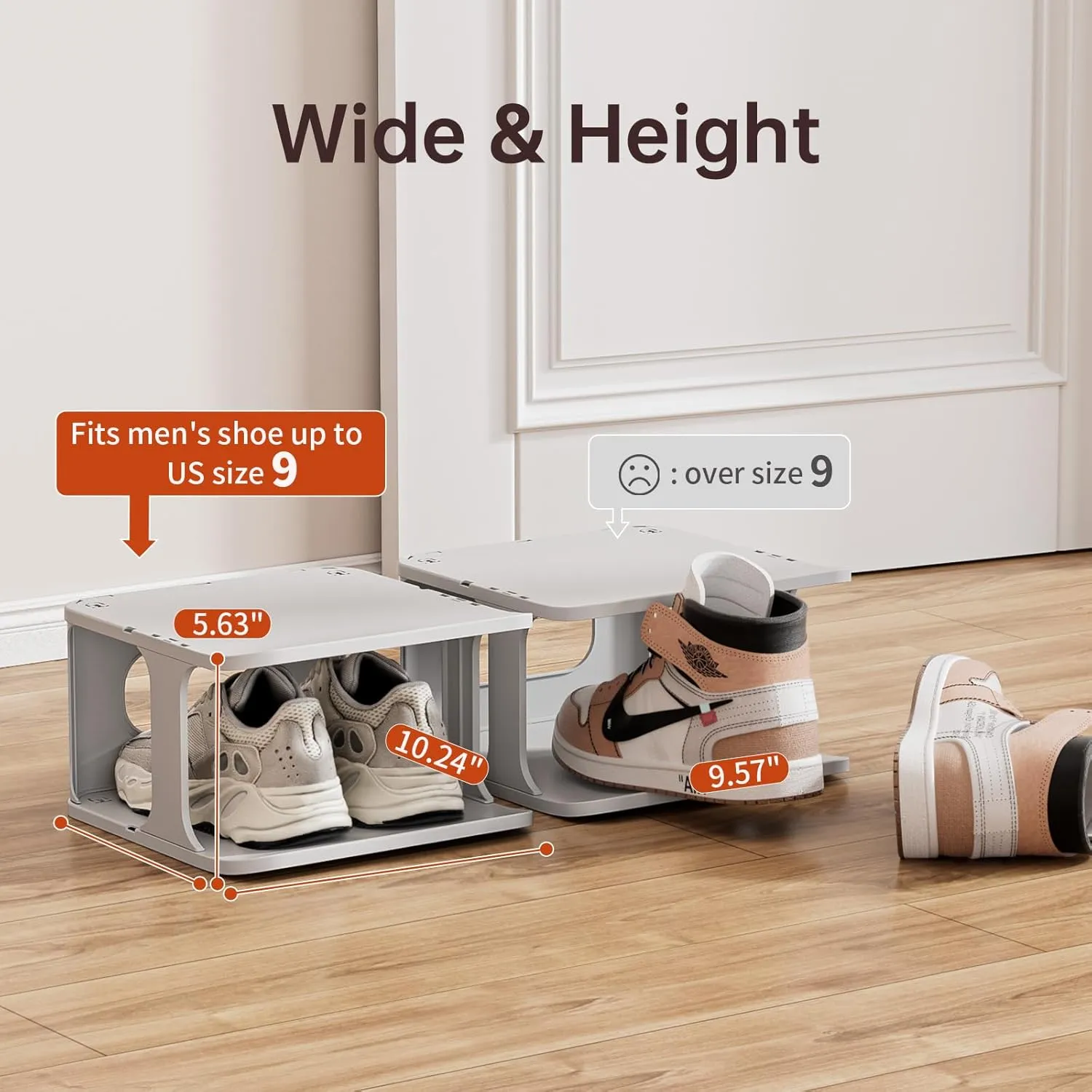 HAIXIN Shoe Rack for Closet - Stackable Shoe Organizer for Closet, Space-Saving Narrow Shoe Rack for Front Door Entrance, Grey