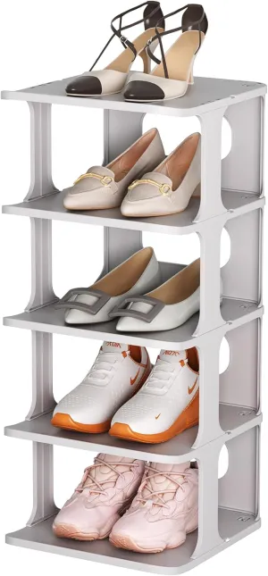 HAIXIN Shoe Rack for Closet - Stackable Shoe Organizer for Closet, Space-Saving Narrow Shoe Rack for Front Door Entrance, Grey