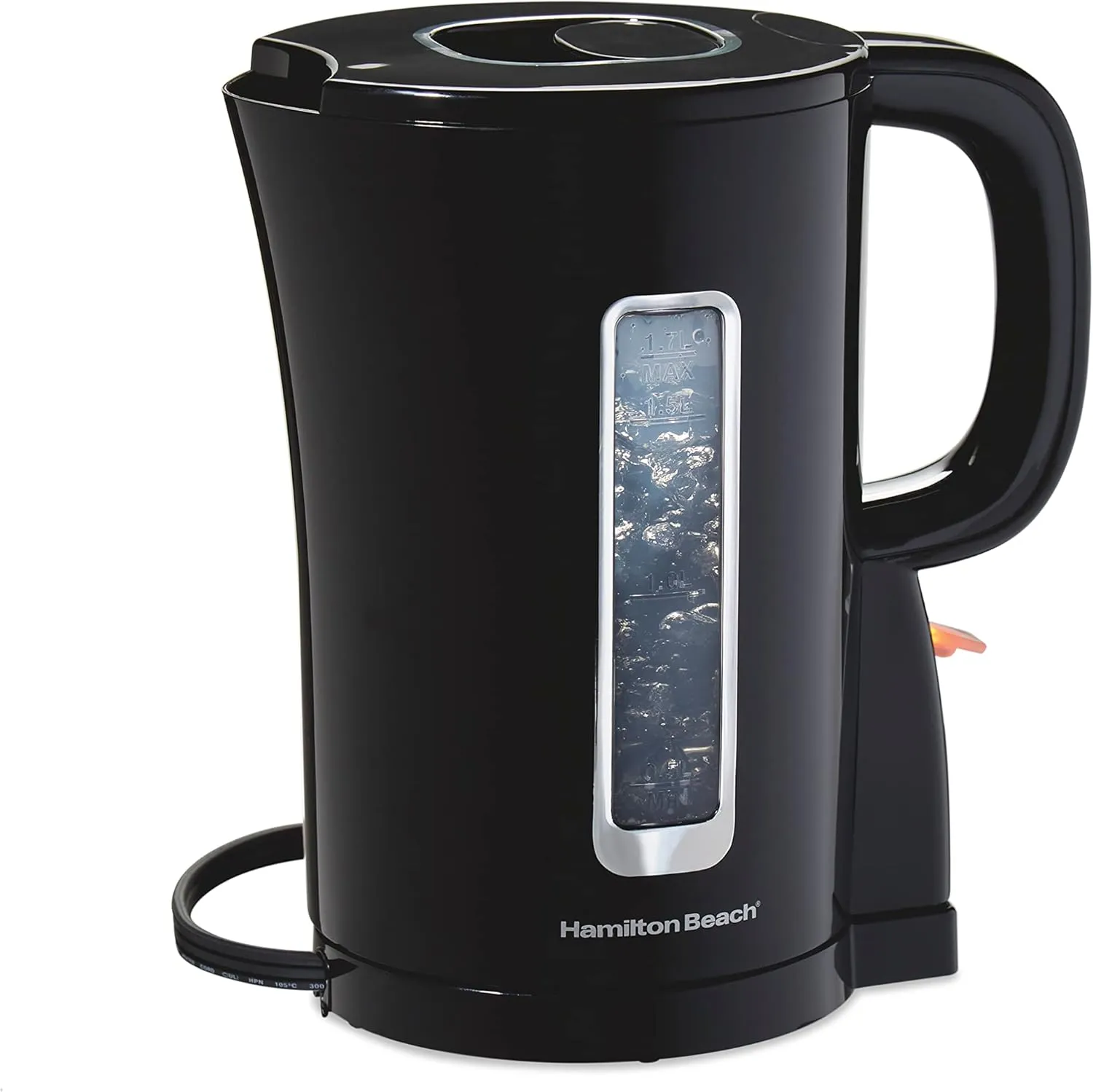 Hamilton Beach 41038 Electric Tea Kettle, Water Boiler & Heater, Cordless Serving, Auto-Shutoff Dry Protection, 1500 Watts for Fast Boiling, 1.7 Liter, Black