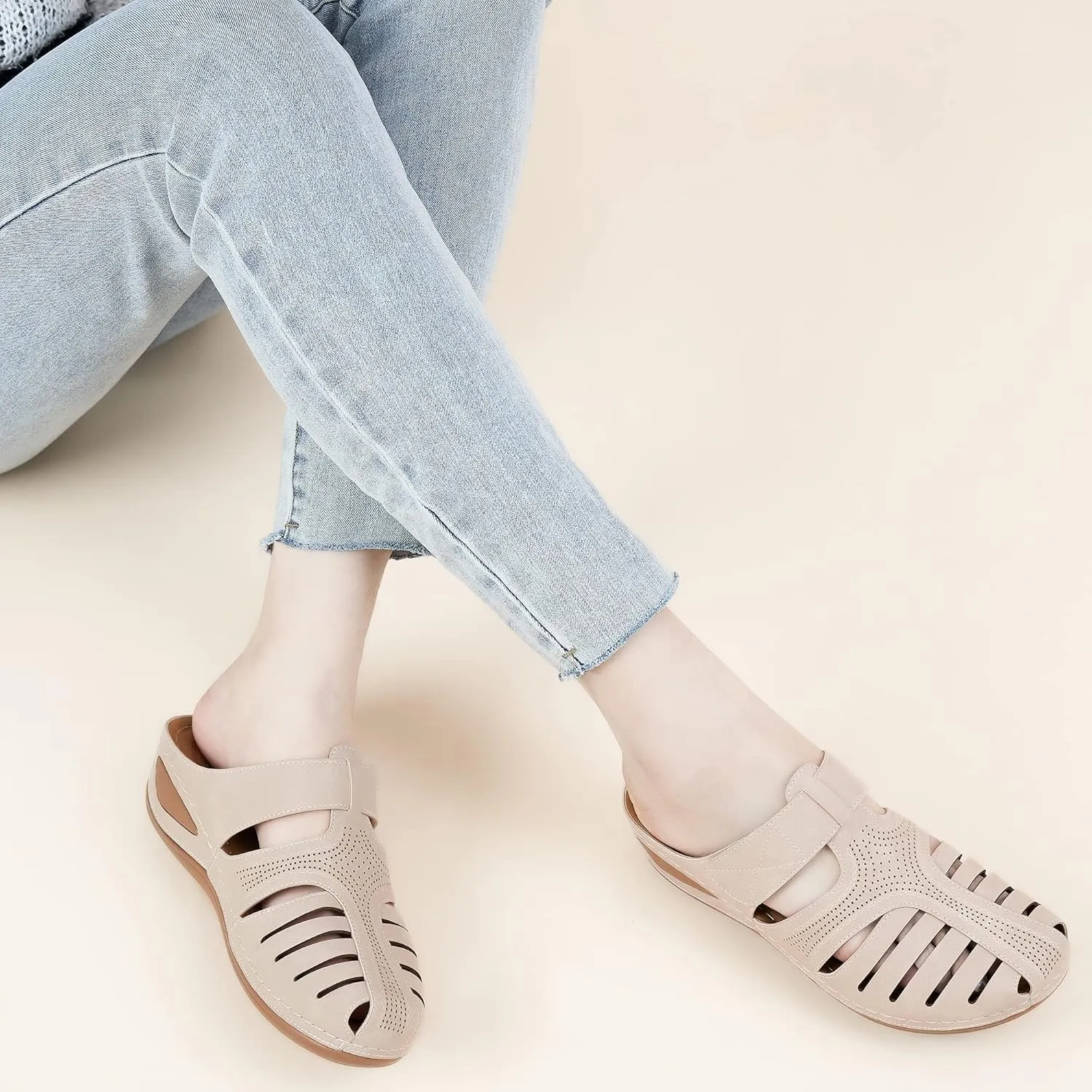 HARENCE Clogs for Women Mules Shoes: Comfortable Dressy Closed Toe Platform Sandals Summer Casual Adjustable Slip On Walking Wedges