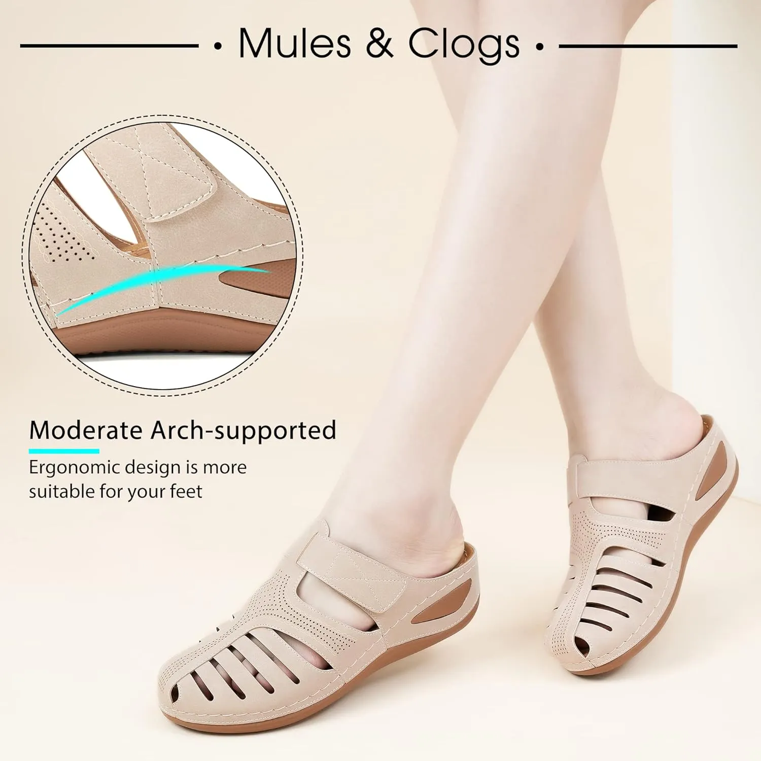 HARENCE Clogs for Women Mules Shoes: Comfortable Dressy Closed Toe Platform Sandals Summer Casual Adjustable Slip On Walking Wedges