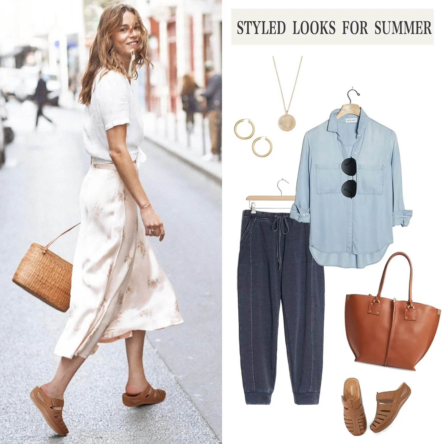 HARENCE Clogs for Women Mules Shoes: Comfortable Dressy Closed Toe Platform Sandals Summer Casual Adjustable Slip On Walking Wedges