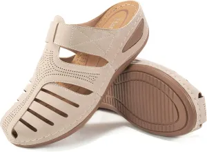 HARENCE Clogs for Women Mules Shoes: Comfortable Dressy Closed Toe Platform Sandals Summer Casual Adjustable Slip On Walking Wedges