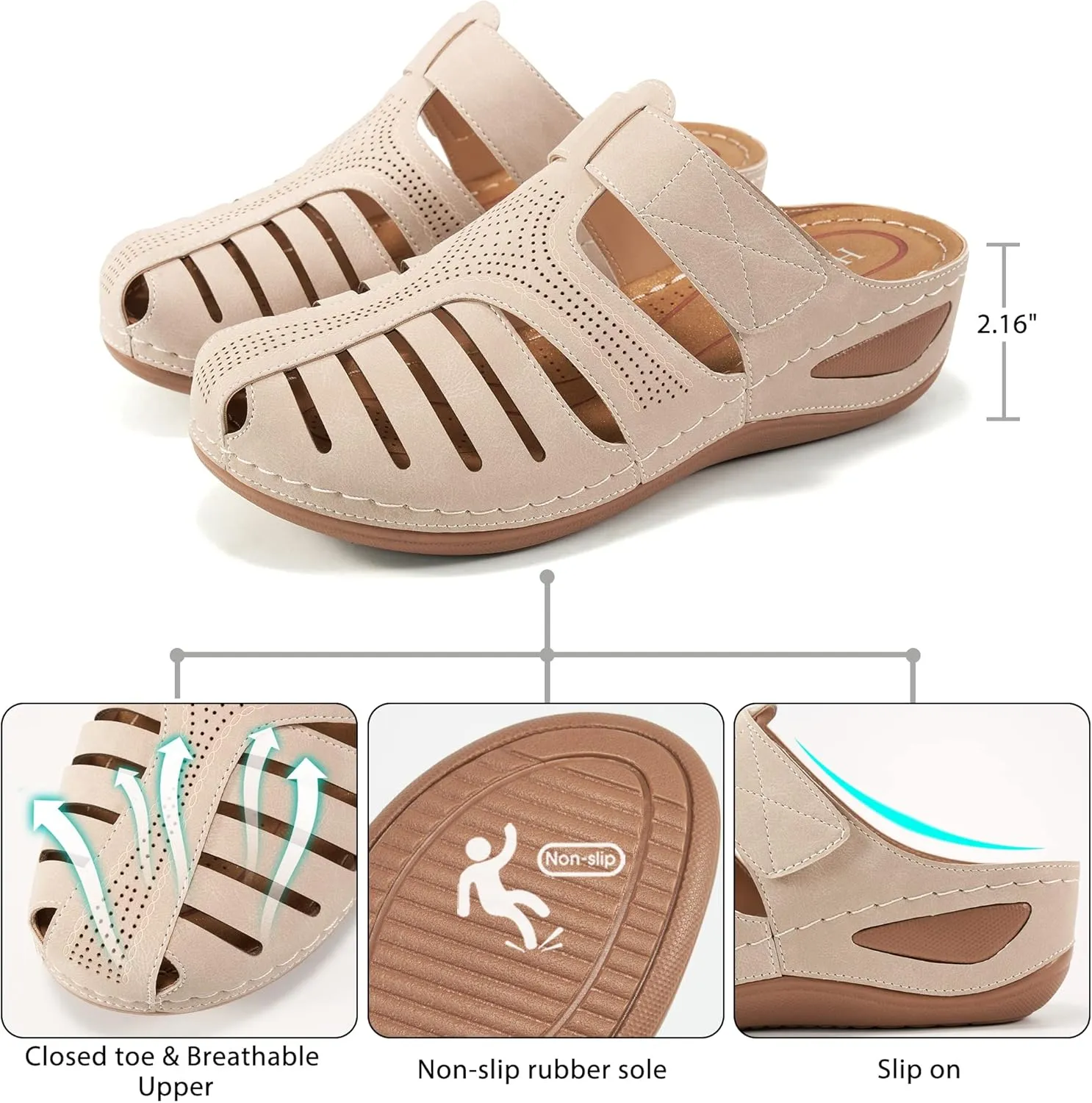 HARENCE Clogs for Women Mules Shoes: Comfortable Dressy Closed Toe Platform Sandals Summer Casual Adjustable Slip On Walking Wedges