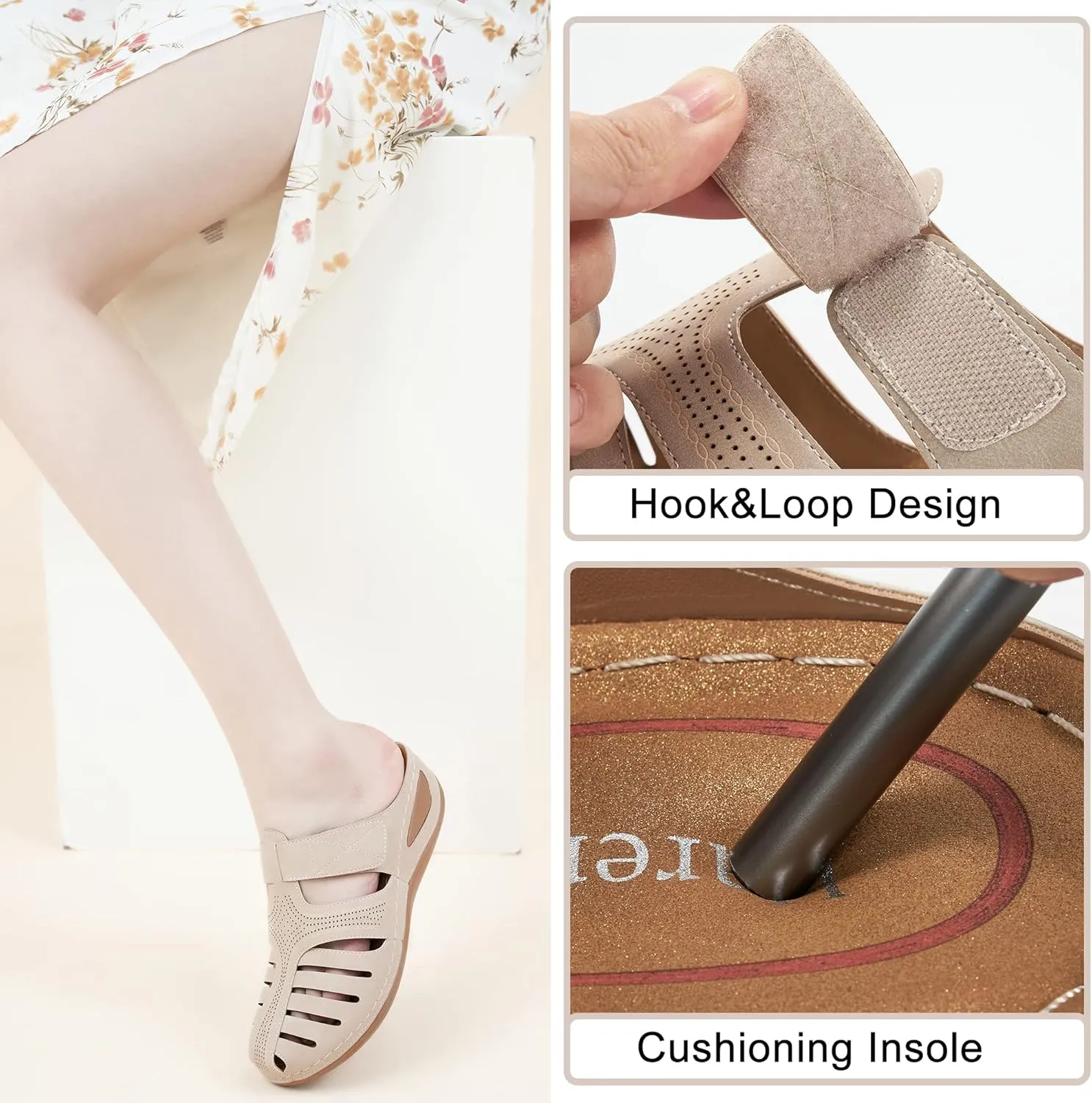 HARENCE Clogs for Women Mules Shoes: Comfortable Dressy Closed Toe Platform Sandals Summer Casual Adjustable Slip On Walking Wedges